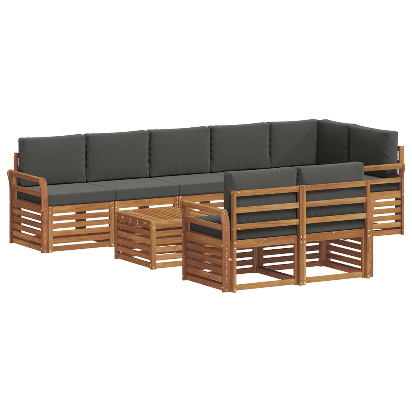 vidaXL Σετ Καναπέ 9 pcs Φυσικό και Ανθρακί Στερεό Ξύλο Ακακίας