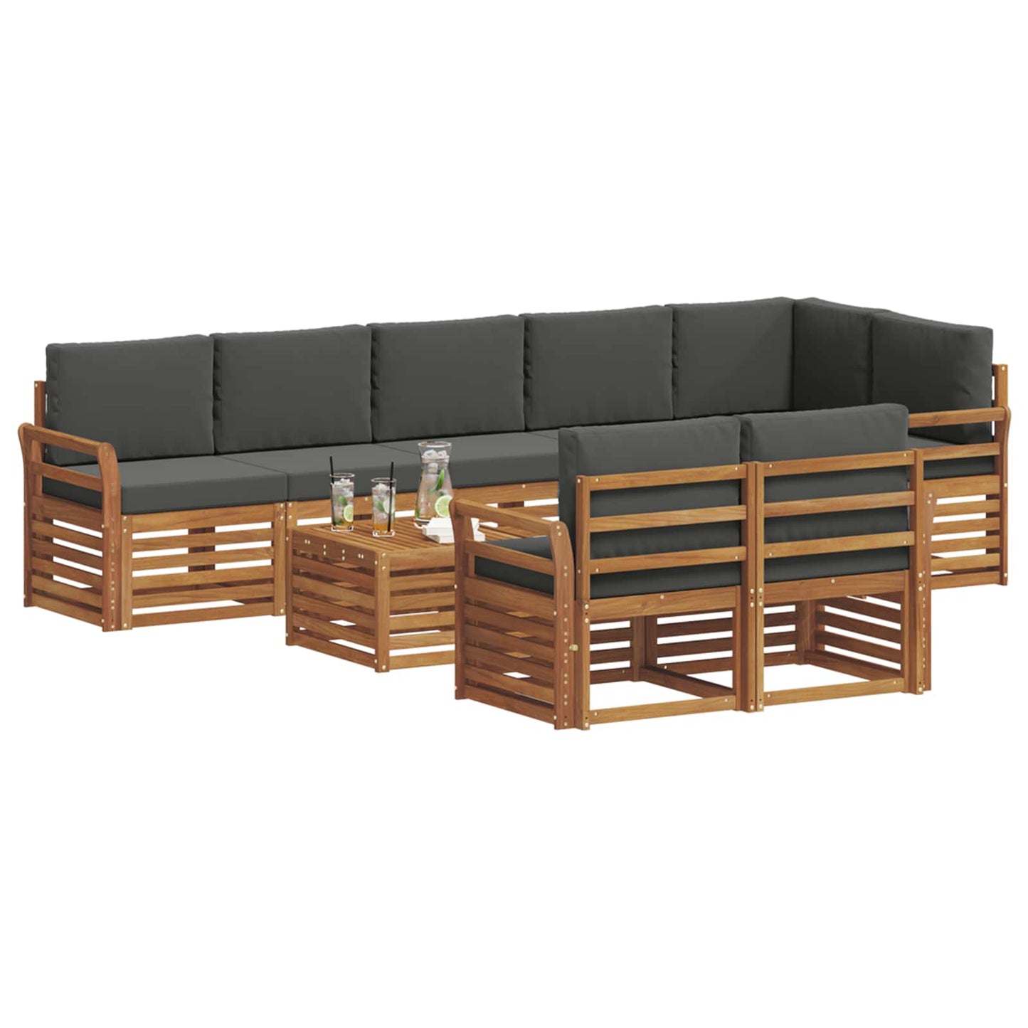 vidaXL Σετ Καναπέ 9 pcs Φυσικό και Ανθρακί Στερεό Ξύλο Ακακίας