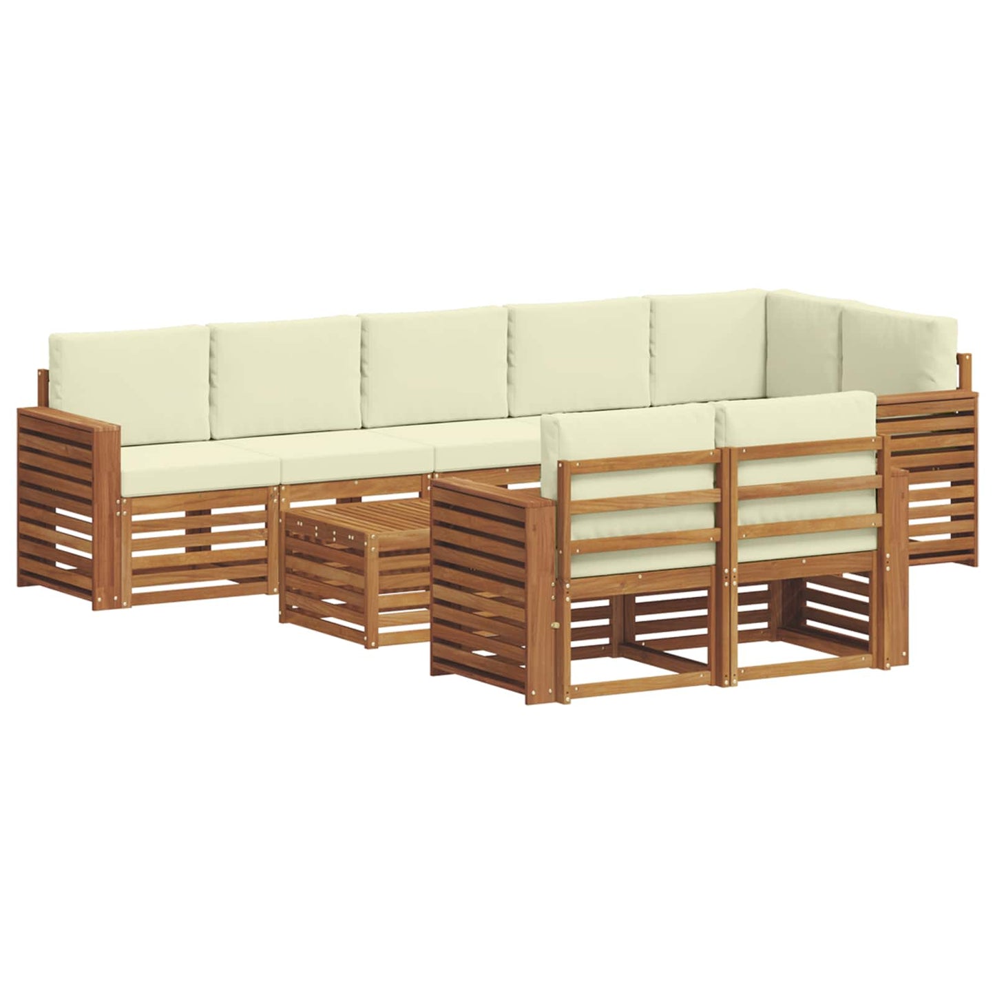 vidaXL Σετ Καναπέ 9 pcs Φυσικό και Κρέμα Στερεό Ξύλο Ακακίας