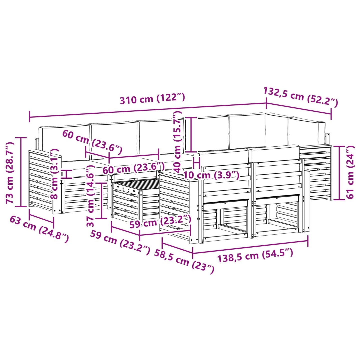 vidaXL Σετ Καναπέ 9 pcs Φυσικό και Κρέμα Στερεό Ξύλο Ακακίας