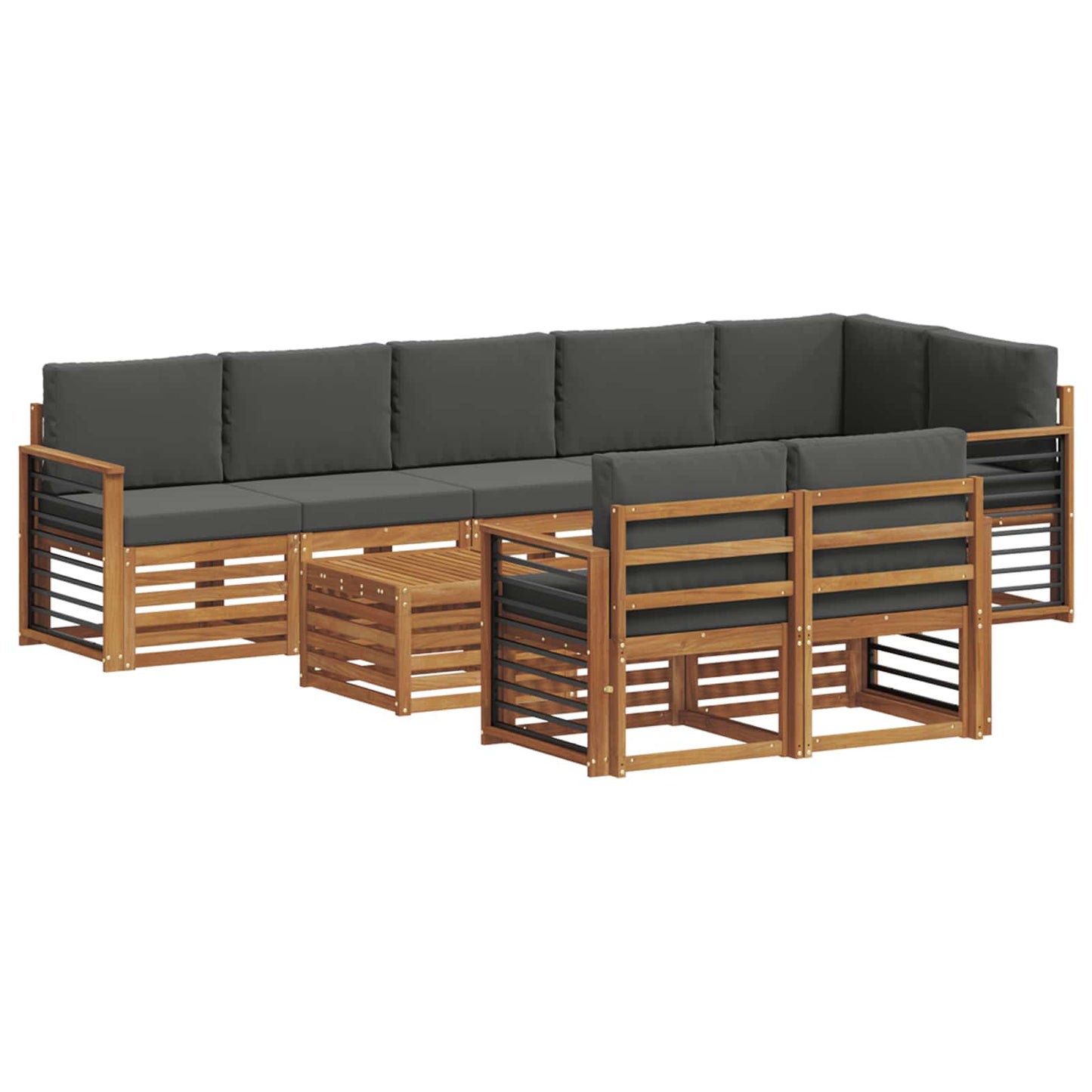 vidaXL Σετ Καναπέ 9 pcs Φυσικό και Ανθρακί Στερεό Ξύλο Ακακίας