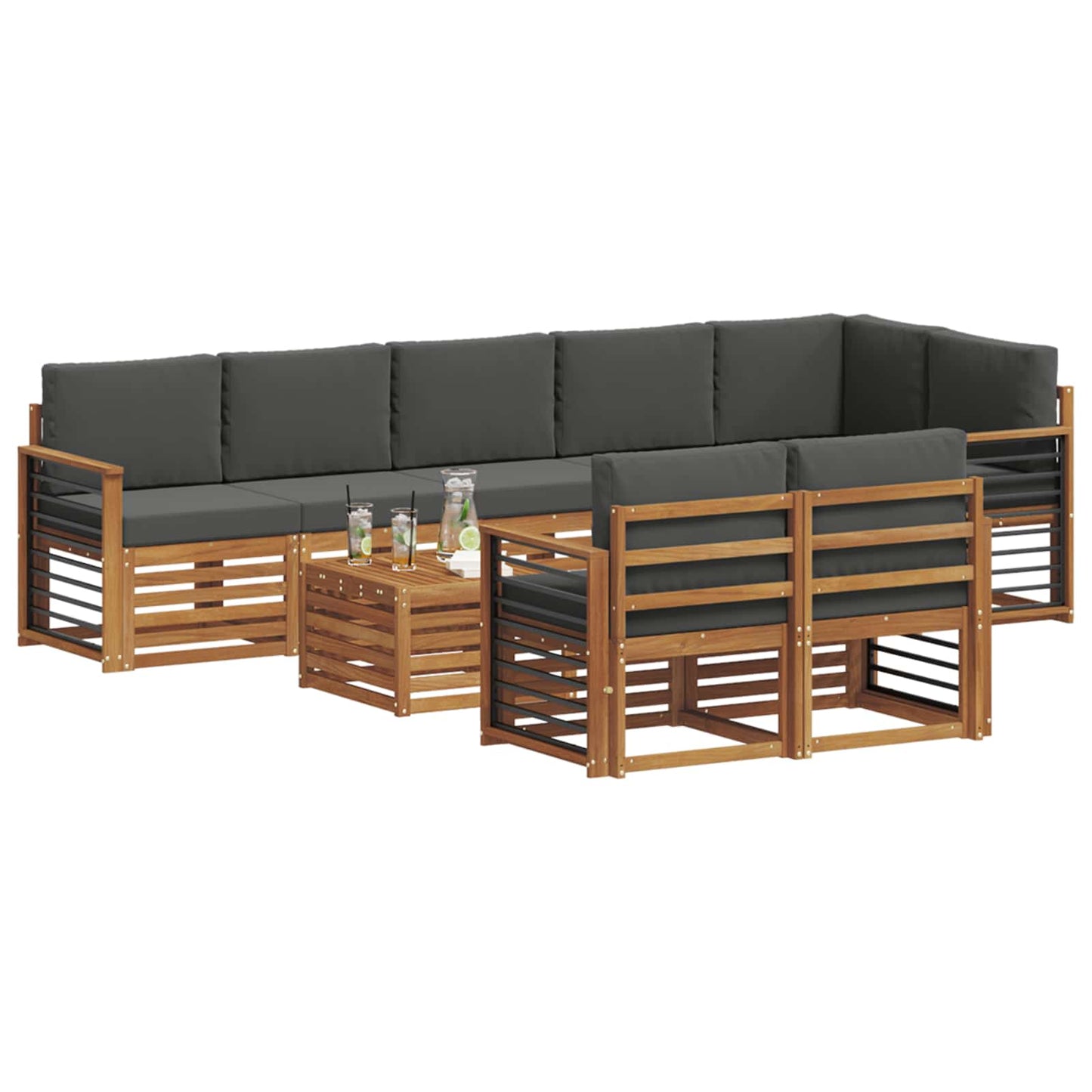 vidaXL Σετ Καναπέ 9 pcs Φυσικό και Ανθρακί Στερεό Ξύλο Ακακίας