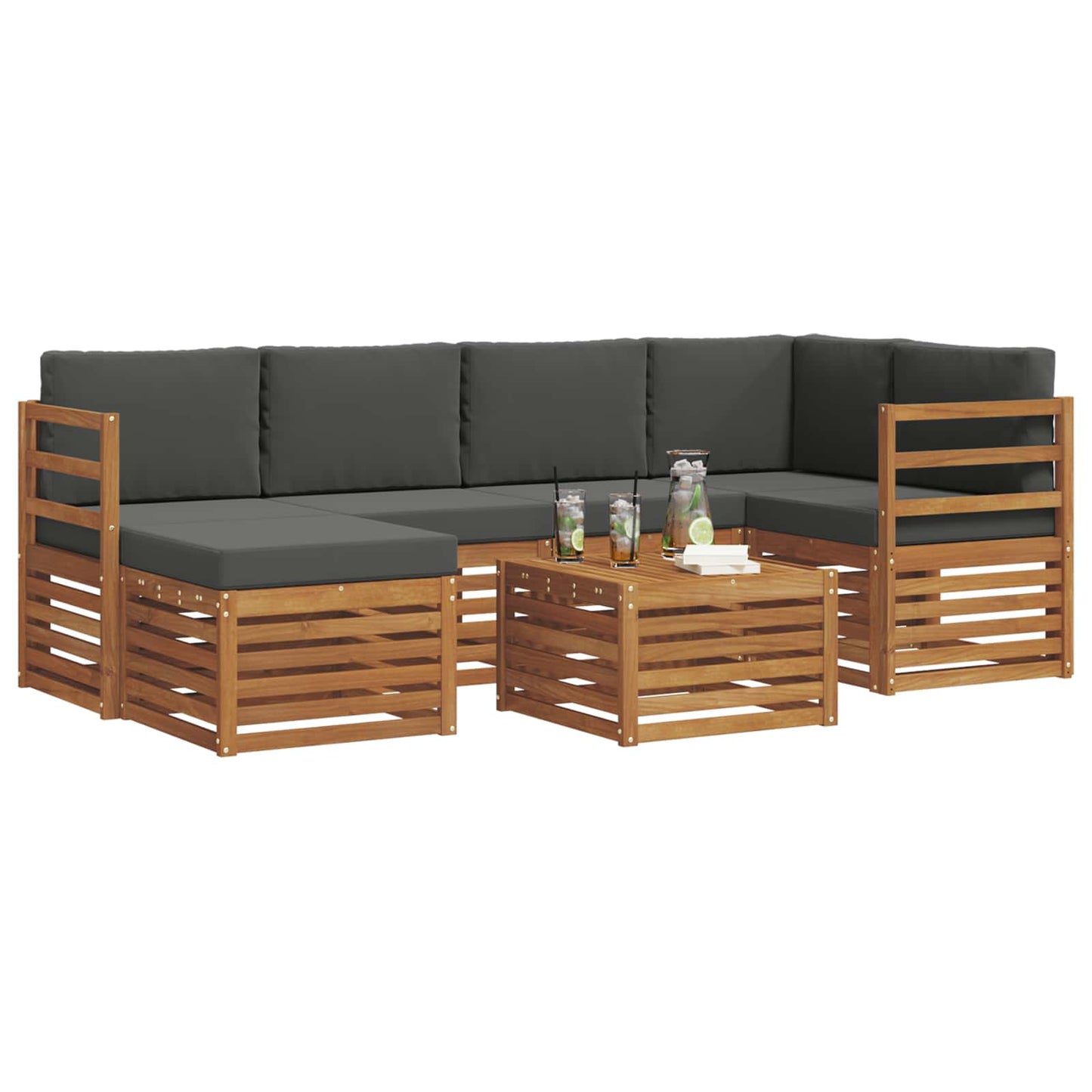 vidaXL Σαλονάκι Γωνιακού Καναπέ με μαξιλάρι 7 pcs Φυσικό και Ανθρακί
