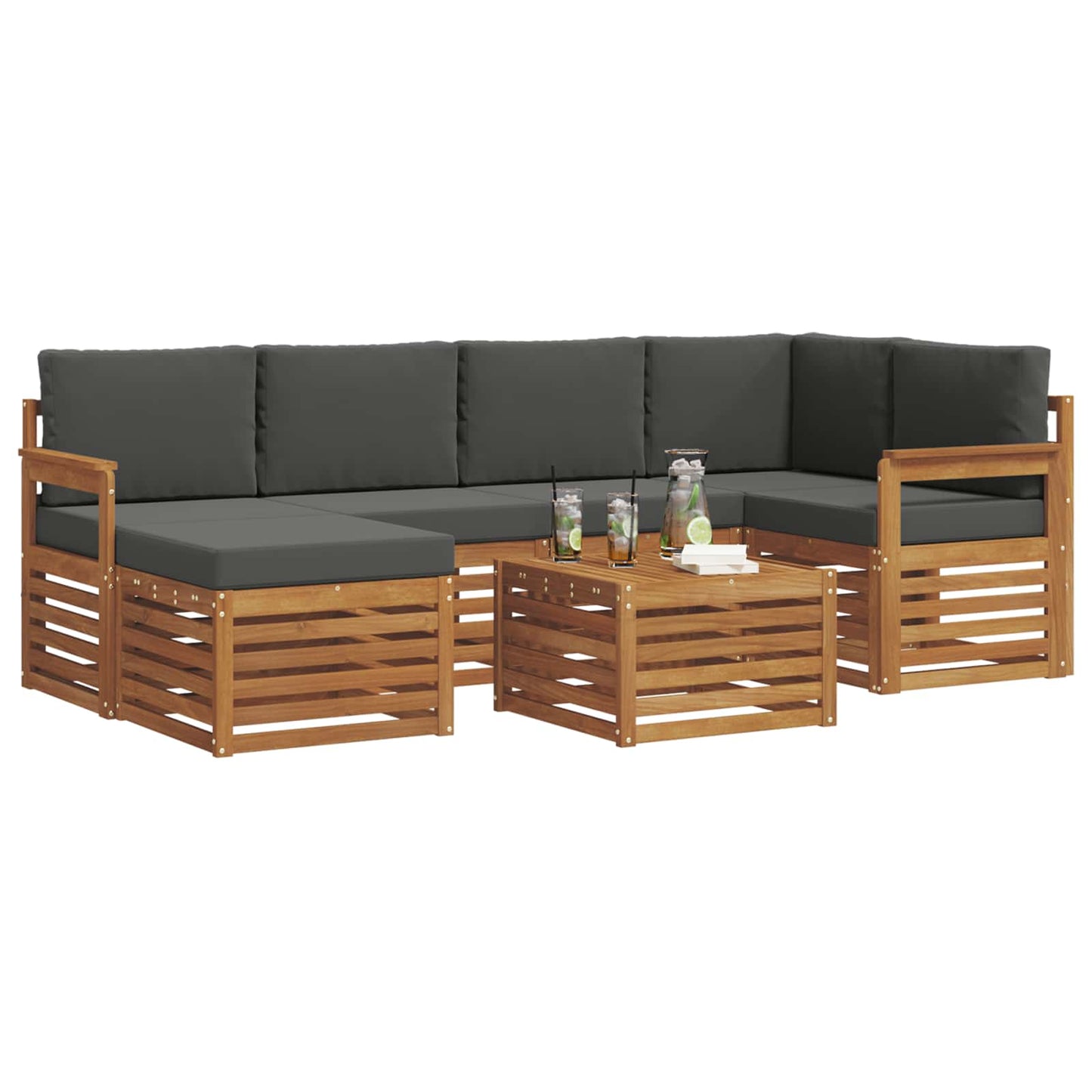 vidaXL Σαλονάκι Γωνιακού Καναπέ με μαξιλάρι 7 pcs Φυσικό και Ανθρακί