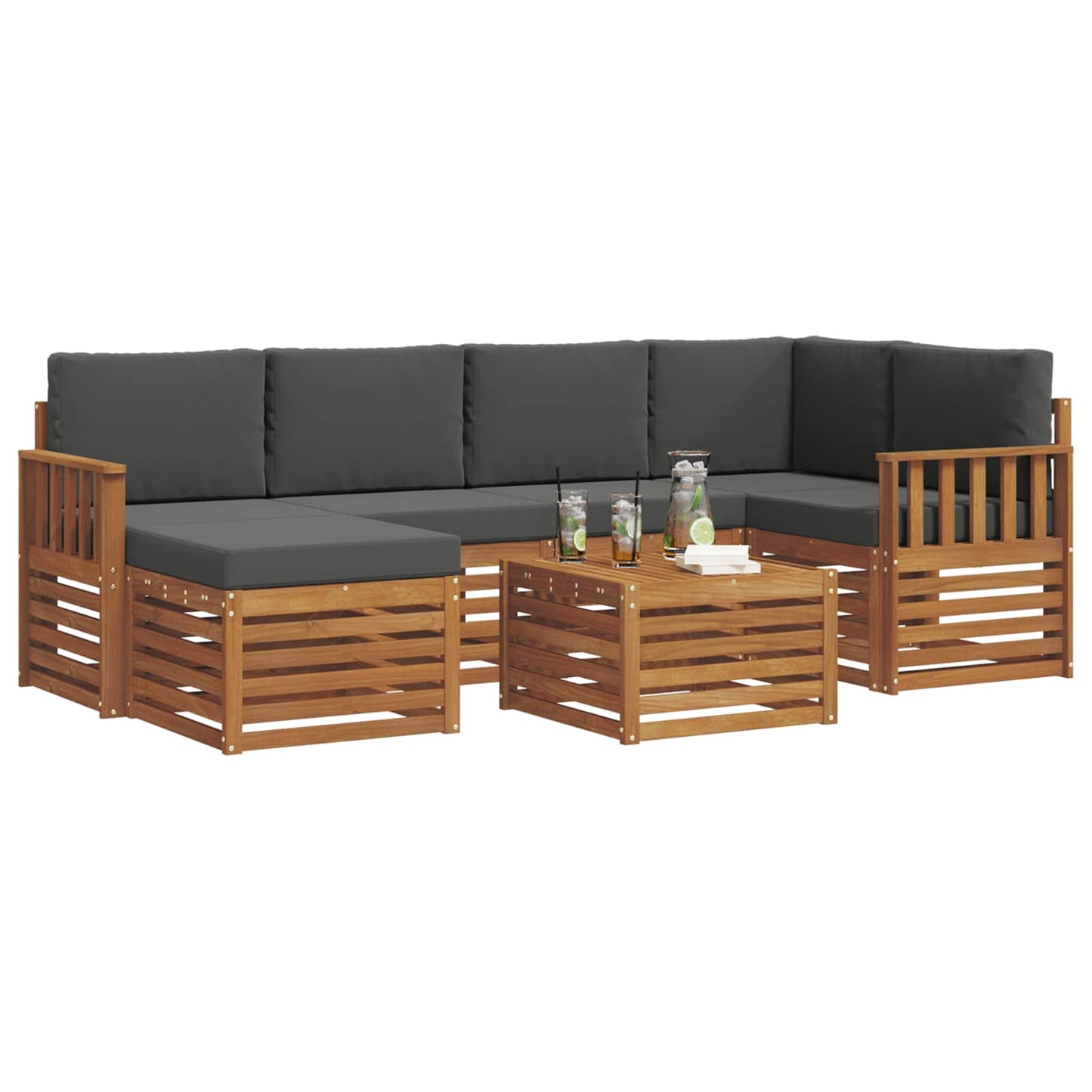 vidaXL Σαλονάκι Γωνιακού Καναπέ με μαξιλάρι 7 pcs Φυσικό και Ανθρακί