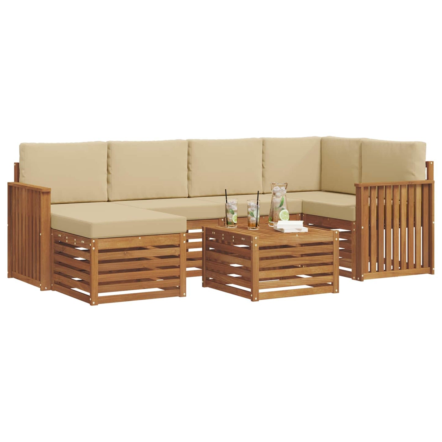 vidaXL Σαλονάκι Γωνιακού Καναπέ με μαξιλάρι 7 pcs Φυσικό και Μπεζ