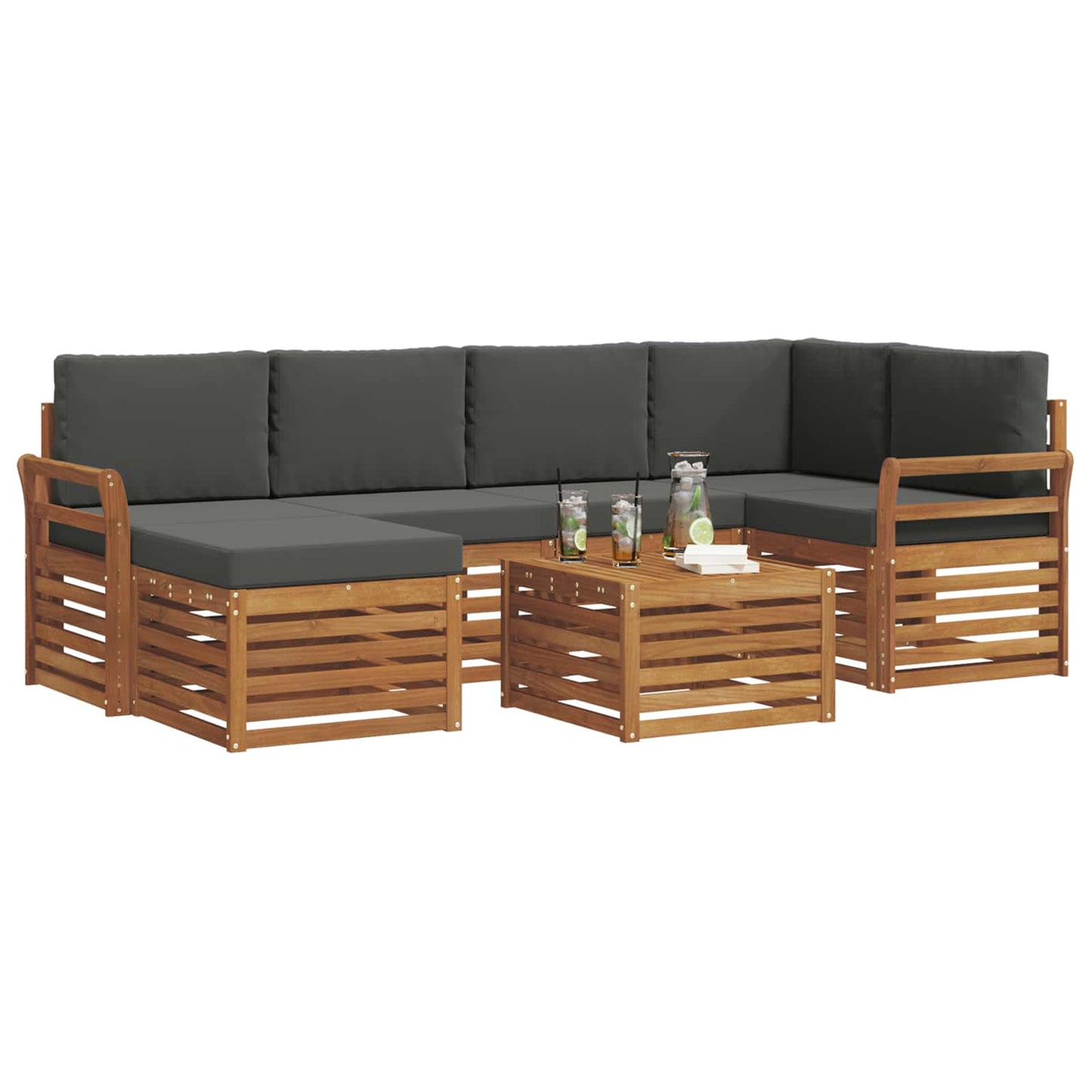 vidaXL Σαλονάκι Γωνιακού Καναπέ με μαξιλάρι 7 pcs Φυσικό και Ανθρακί