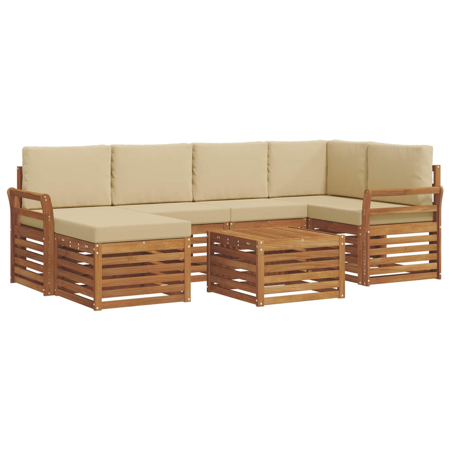 vidaXL Σαλονάκι Γωνιακού Καναπέ με μαξιλάρι 7 pcs Φυσικό και Μπεζ
