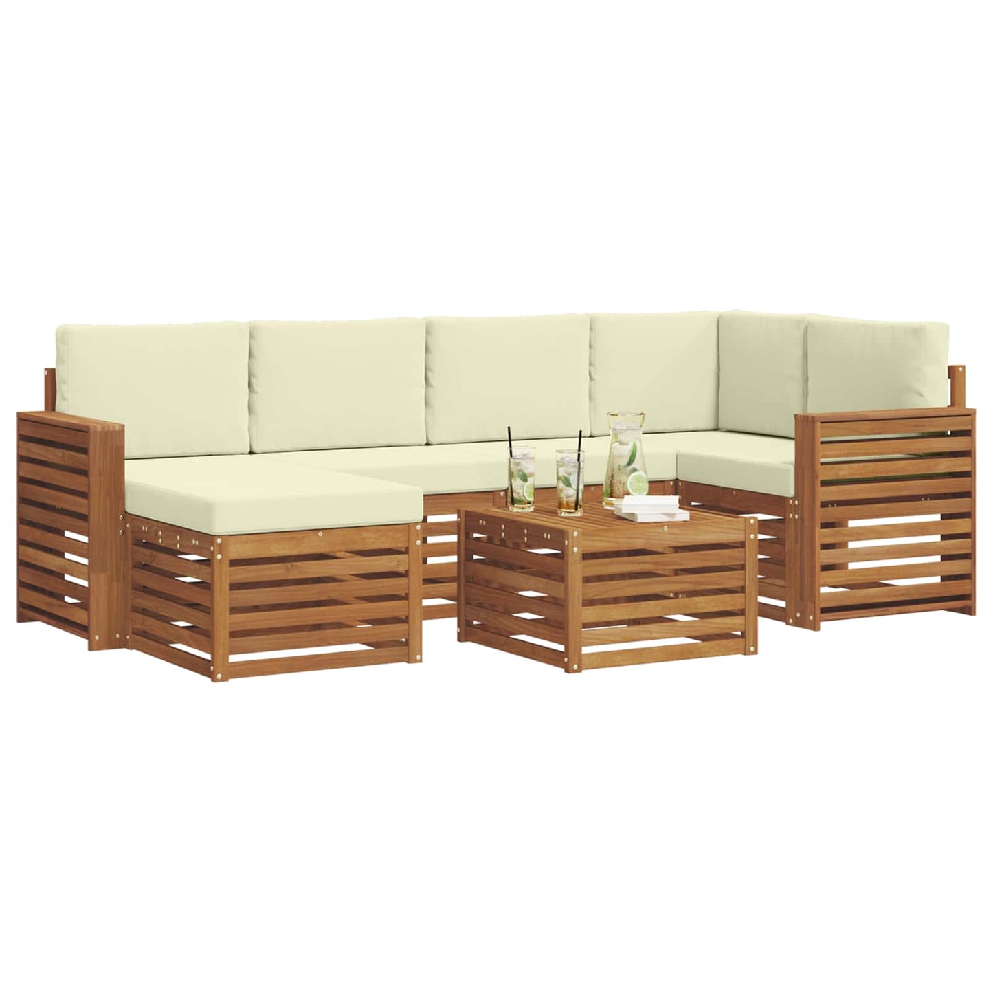 vidaXL Σαλονάκι Γωνιακού Καναπέ με μαξιλάρι 7 pcs Φυσικό και Κρέμα
