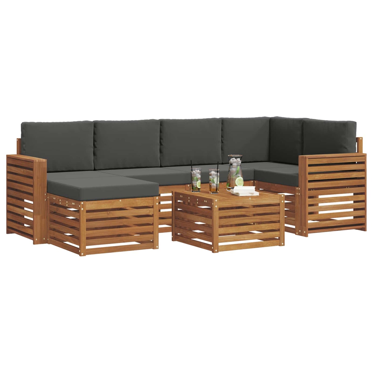 vidaXL Σαλονάκι Γωνιακού Καναπέ με μαξιλάρι 7 pcs Φυσικό και Ανθρακί