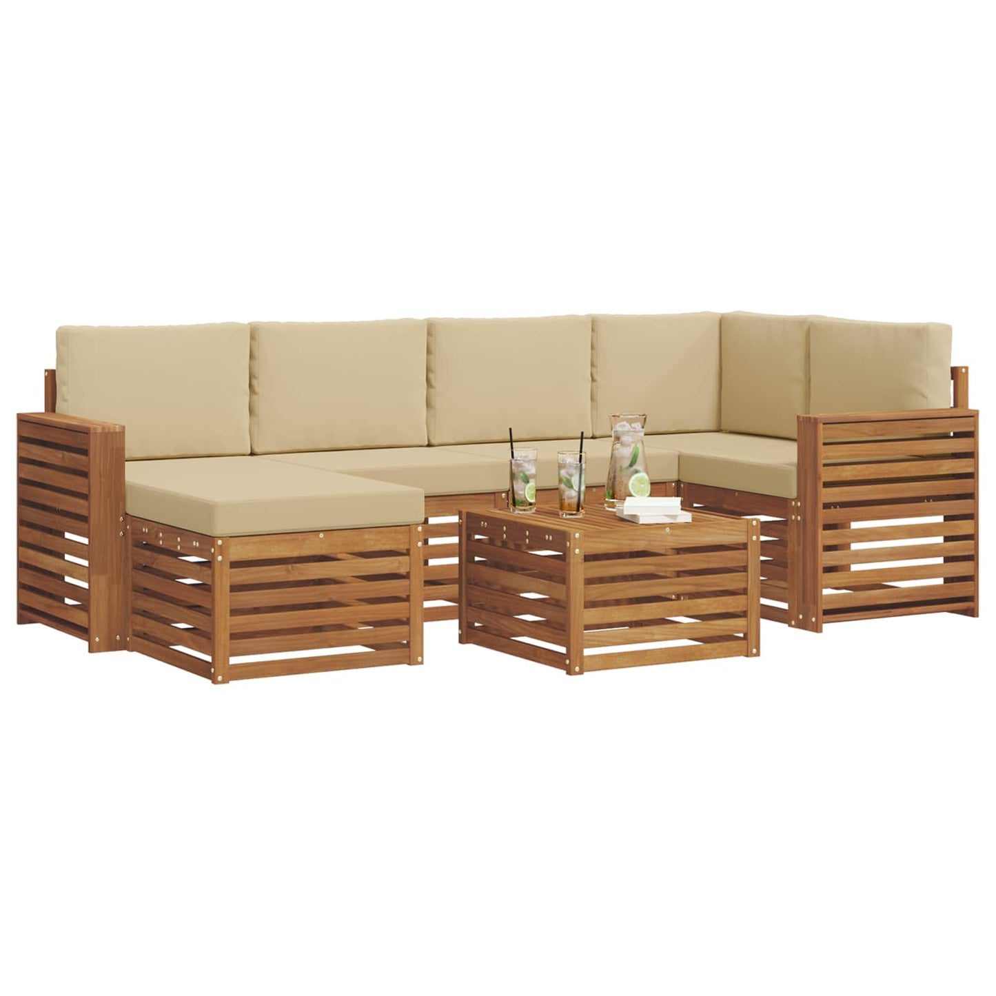 vidaXL Σαλονάκι Γωνιακού Καναπέ με μαξιλάρι 7 pcs Φυσικό και Μπεζ