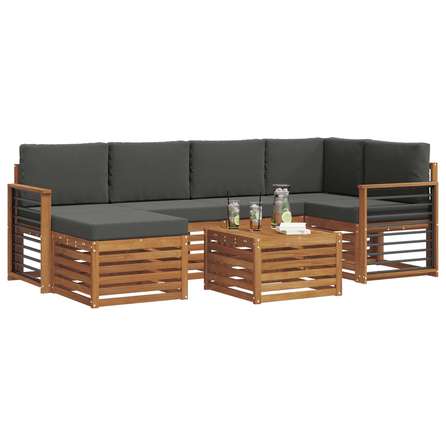 vidaXL Σαλονάκι Γωνιακού Καναπέ με μαξιλάρι 7 pcs Φυσικό και Ανθρακί