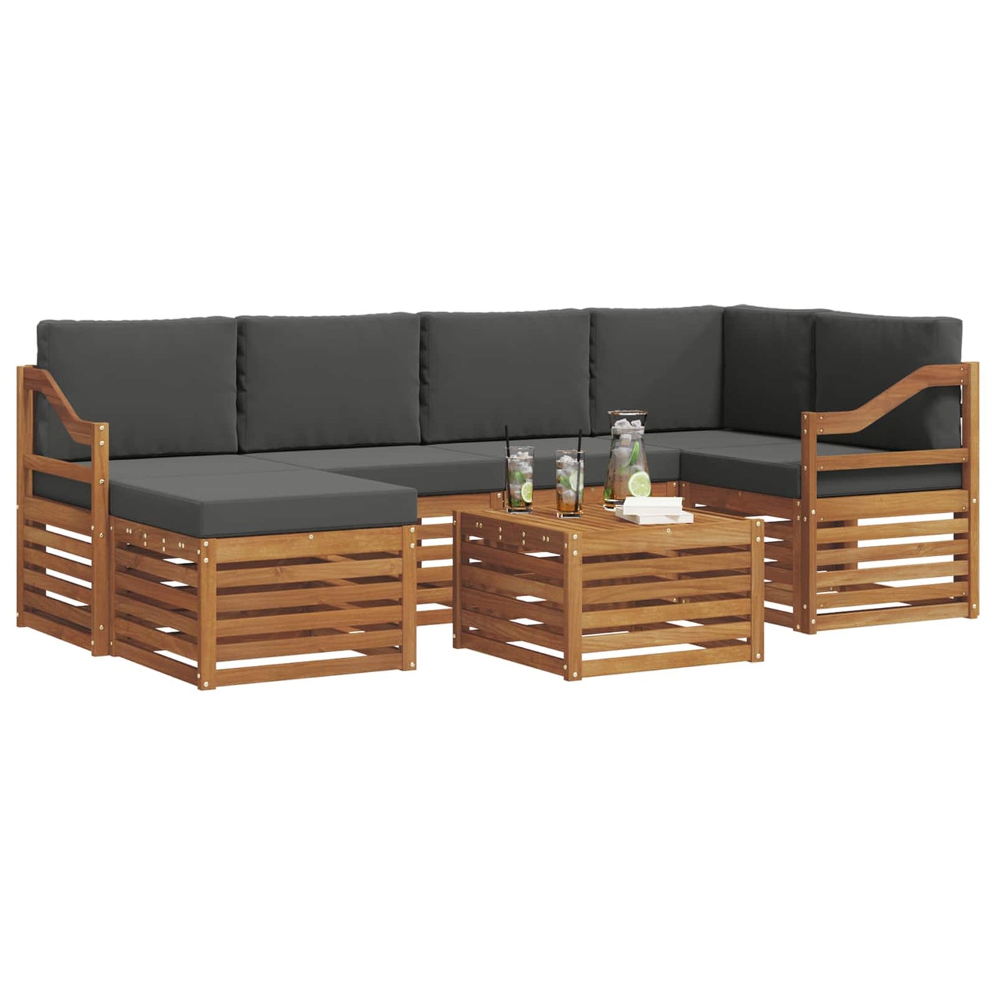 vidaXL Σαλονάκι Γωνιακού Καναπέ με μαξιλάρι 7 pcs Φυσικό και Ανθρακί