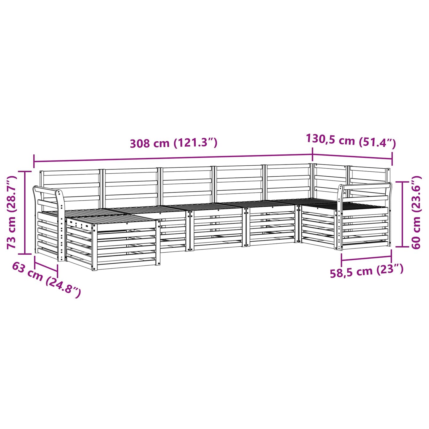 vidaXL Σαλονάκι Γωνιακού Καναπέ 7 pcs Φυσικό Στερεό Ξύλο Ακακίας