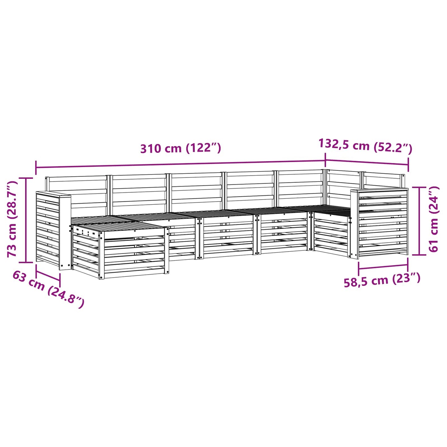 vidaXL Σαλονάκι Γωνιακού Καναπέ 7 pcs Φυσικό Στερεό Ξύλο Ακακίας