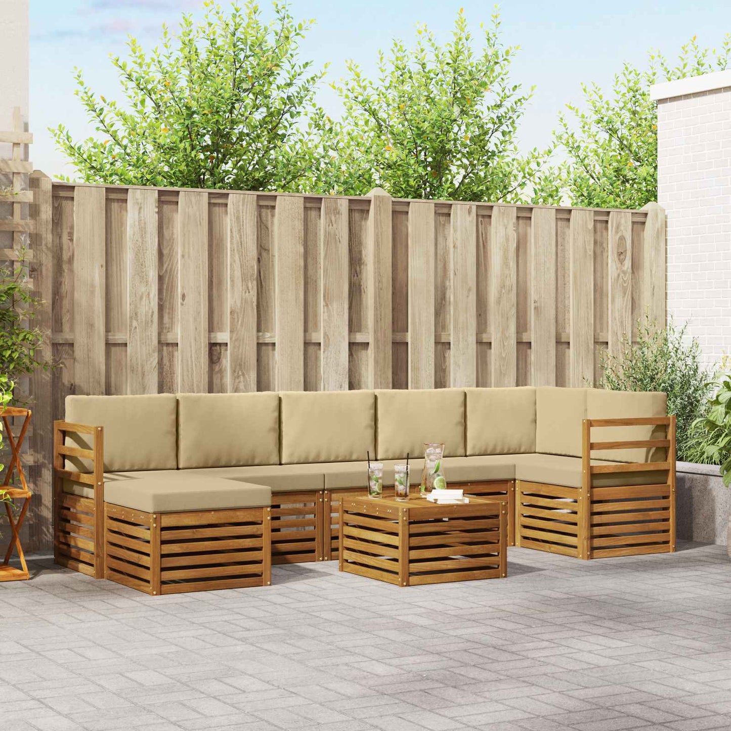 vidaXL Σειρά Καναπέ Εξωτερικού με μαξιλάρι 8 pcs Φυσικό και Μπεζ