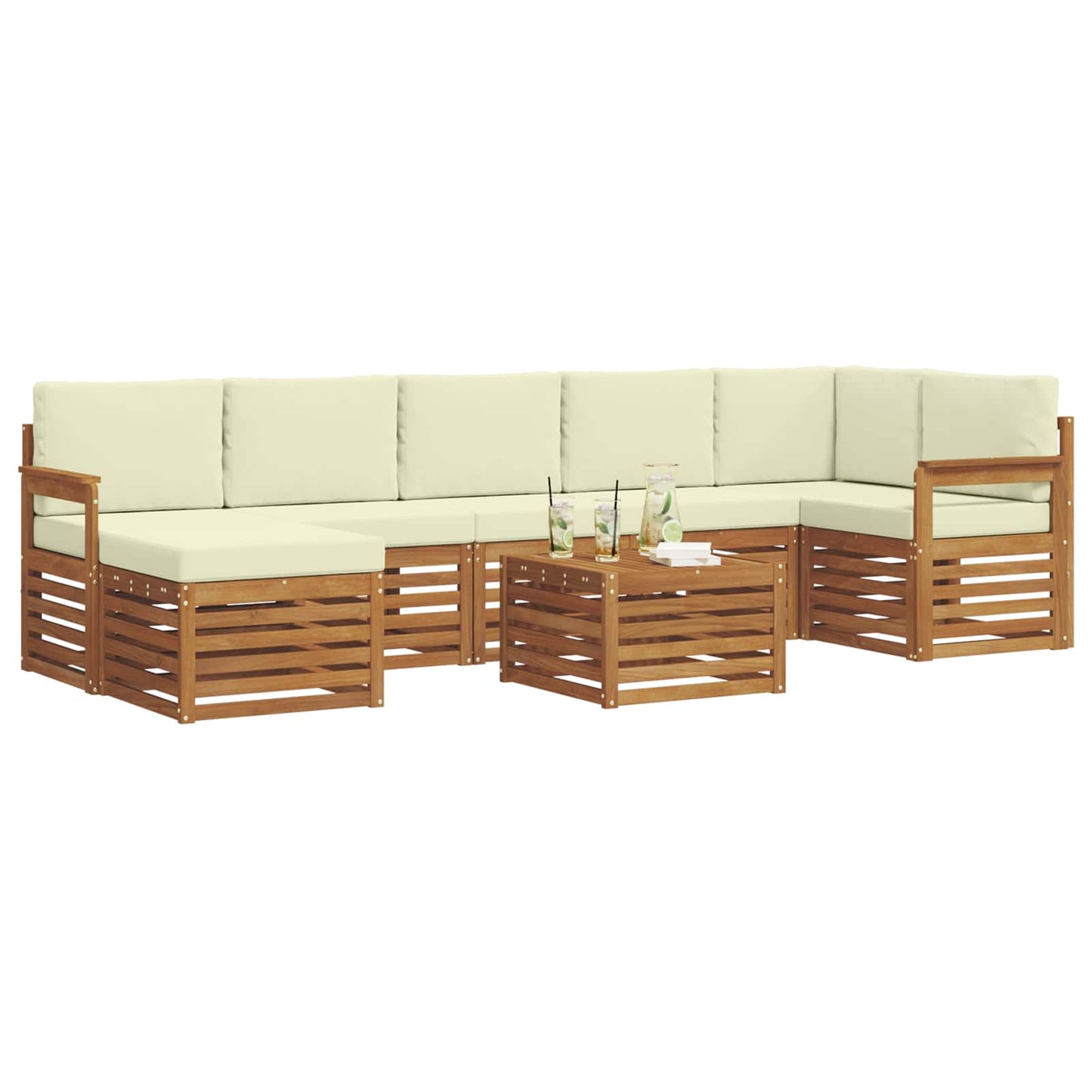 vidaXL Σειρά Καναπέ Εξωτερικού με μαξιλάρι 8 pcs Φυσικό και Κρέμα