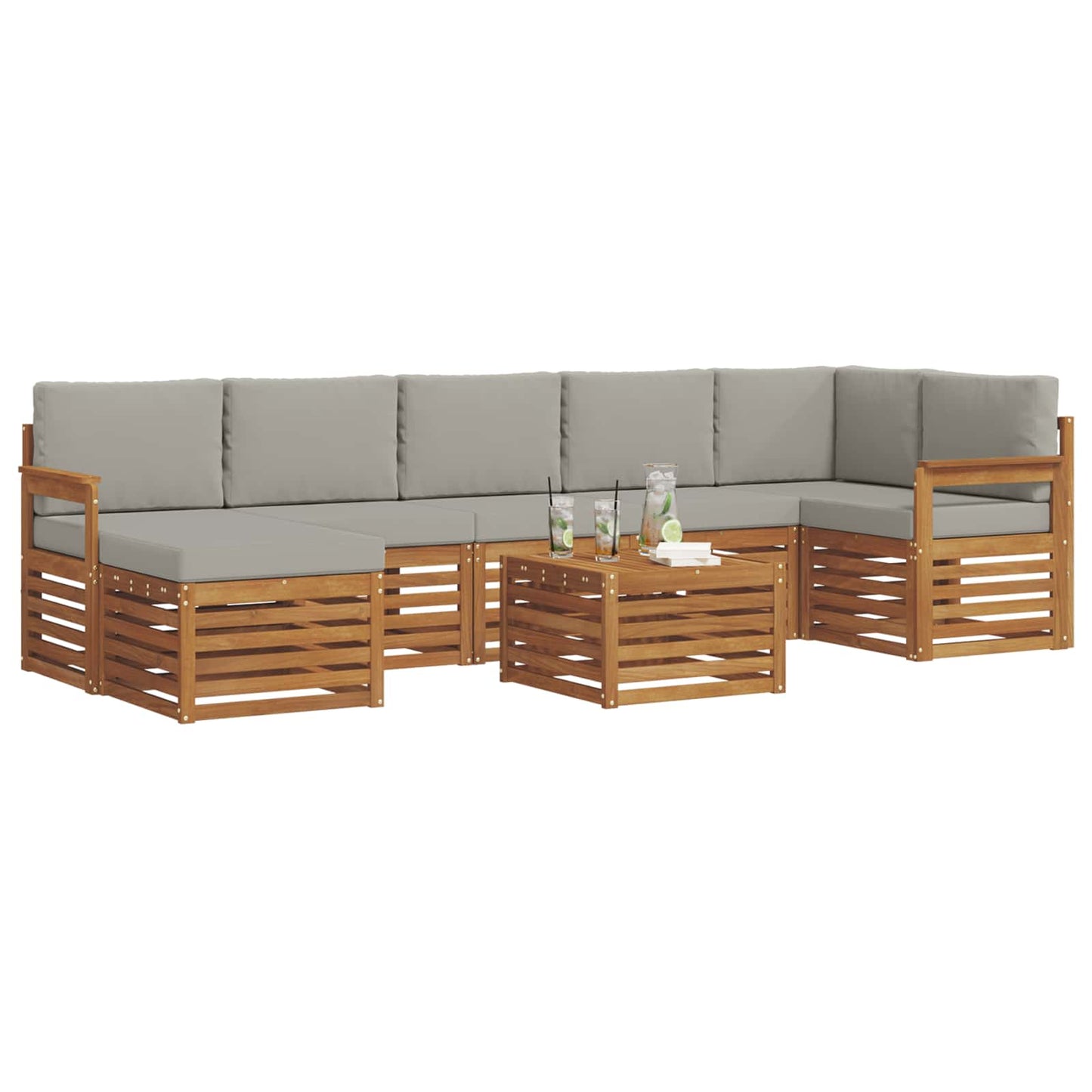 vidaXL Σειρά Καναπέ Εξωτερικού 8 pcs Φυσικό και Ανοιχτό Γκρι
