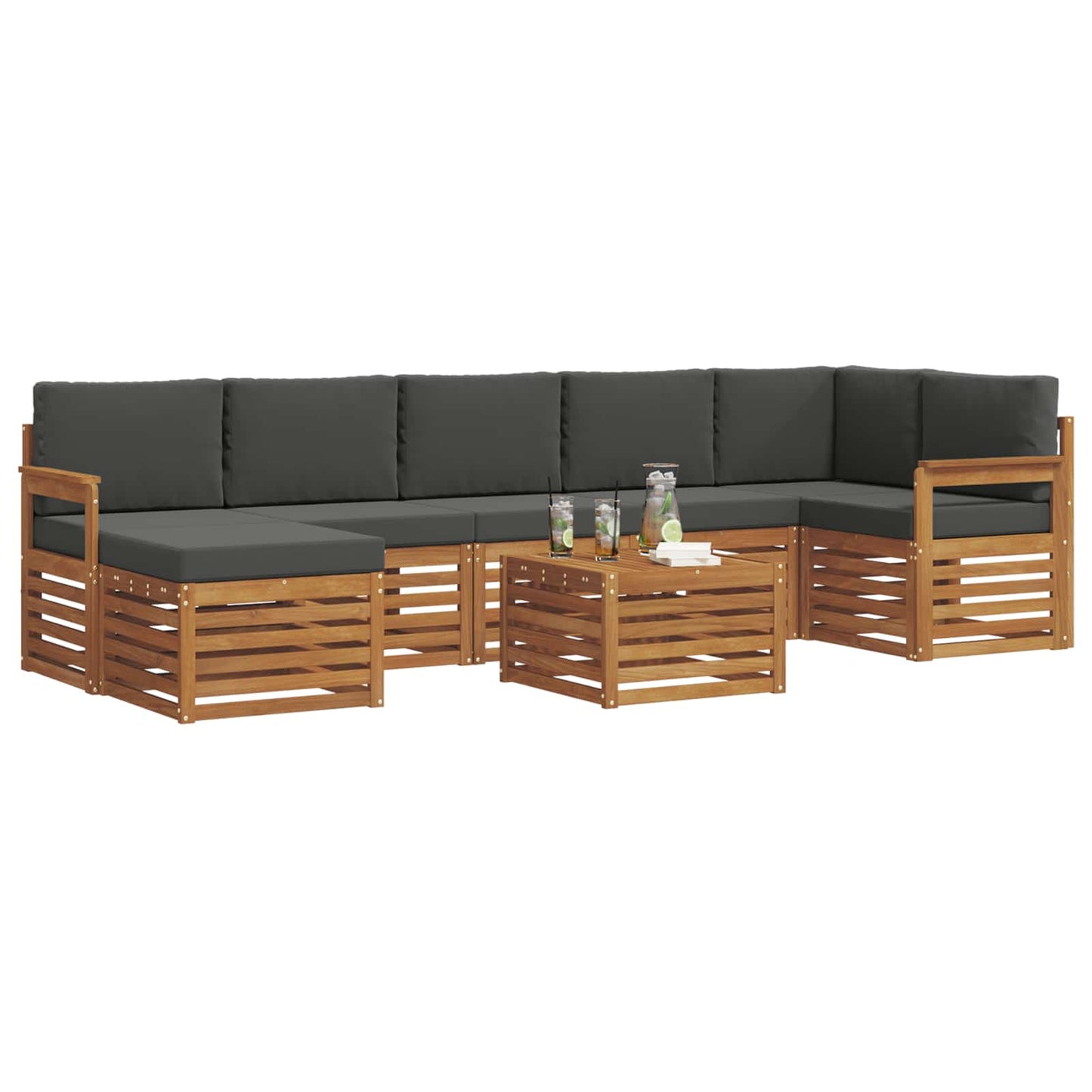 vidaXL Σειρά Καναπέ Εξωτερικού με μαξιλάρι 8 pcs Φυσικό και Ανθρακί