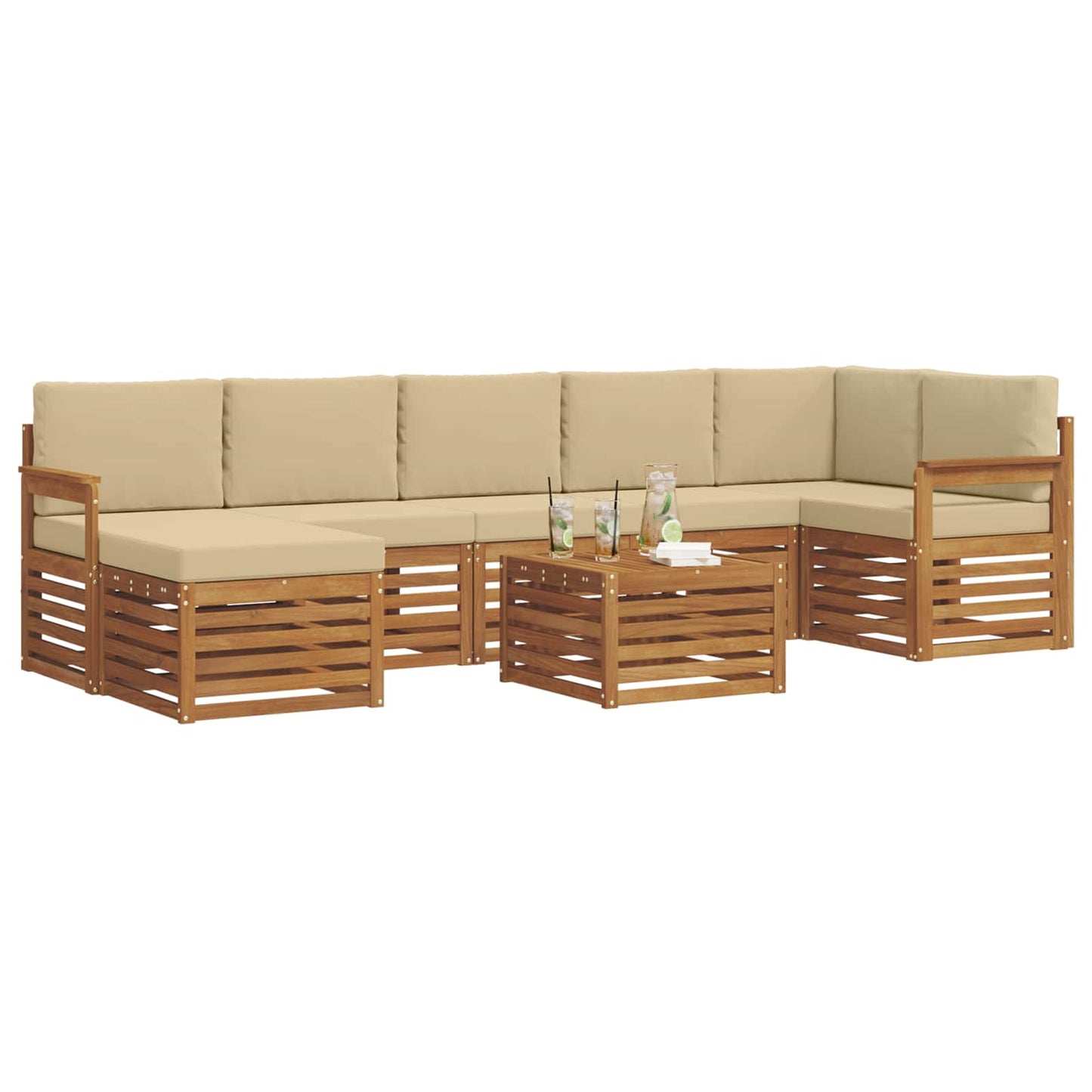 vidaXL Σειρά Καναπέ Εξωτερικού με μαξιλάρι 8 pcs Φυσικό και Μπεζ