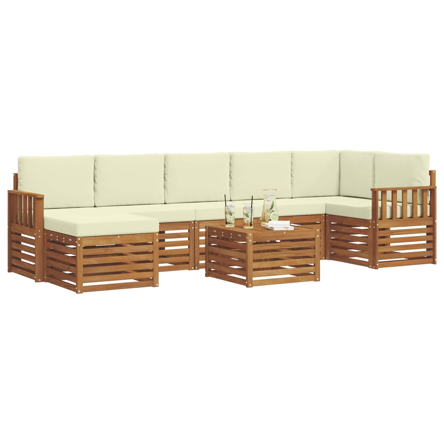 vidaXL Σειρά Καναπέ Εξωτερικού με μαξιλάρι 8 pcs Φυσικό και Κρέμα