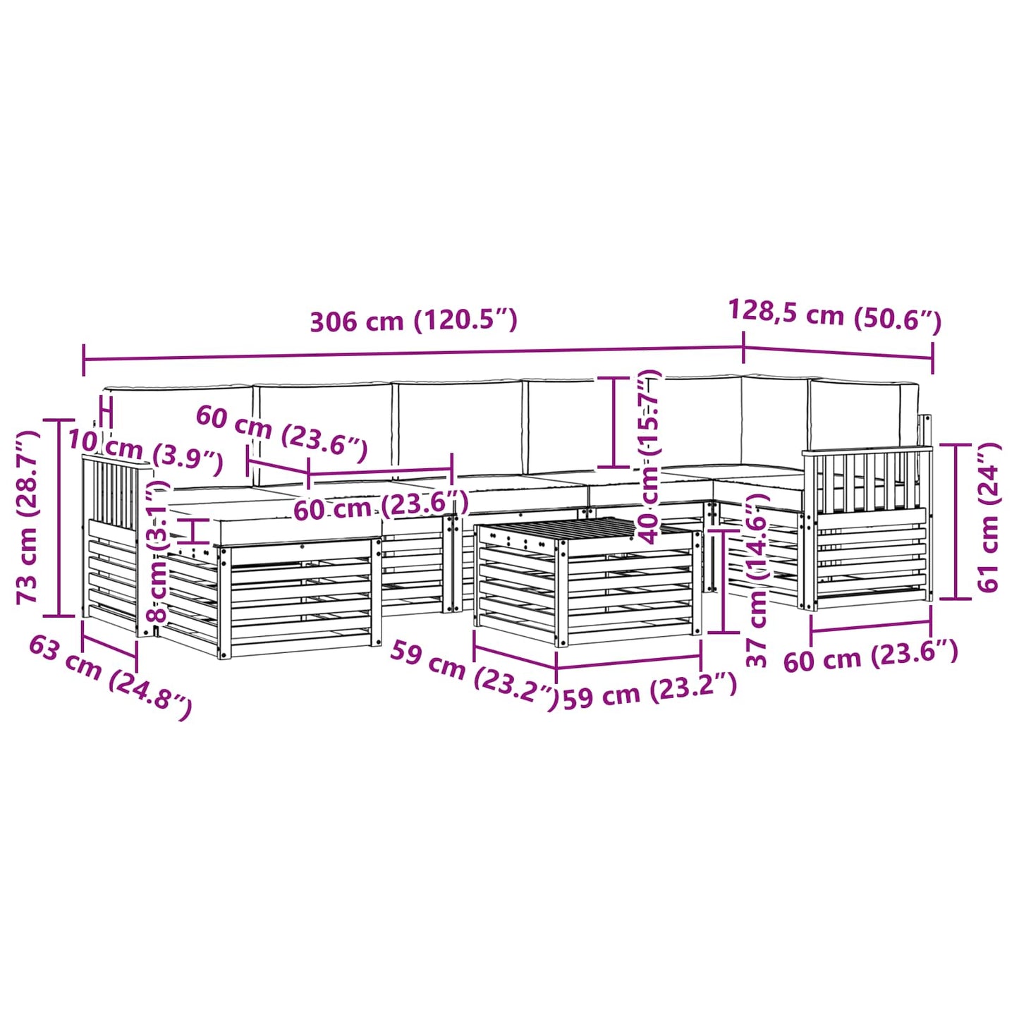 vidaXL Σειρά Καναπέ Εξωτερικού με μαξιλάρι 8 pcs Φυσικό και Κρέμα