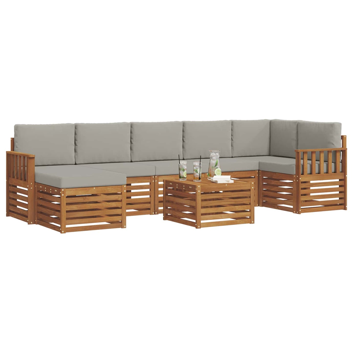 vidaXL Σειρά Καναπέ Εξωτερικού 8 pcs Φυσικό και Ανοιχτό Γκρι