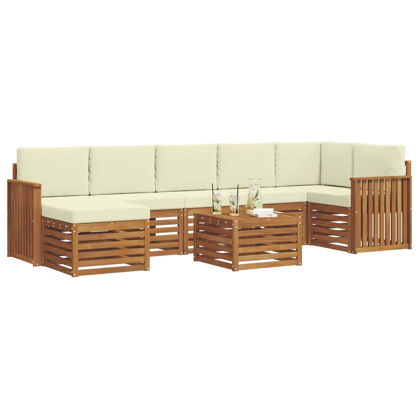 vidaXL Σειρά Καναπέ Εξωτερικού με μαξιλάρι 8 pcs Φυσικό και Κρέμα