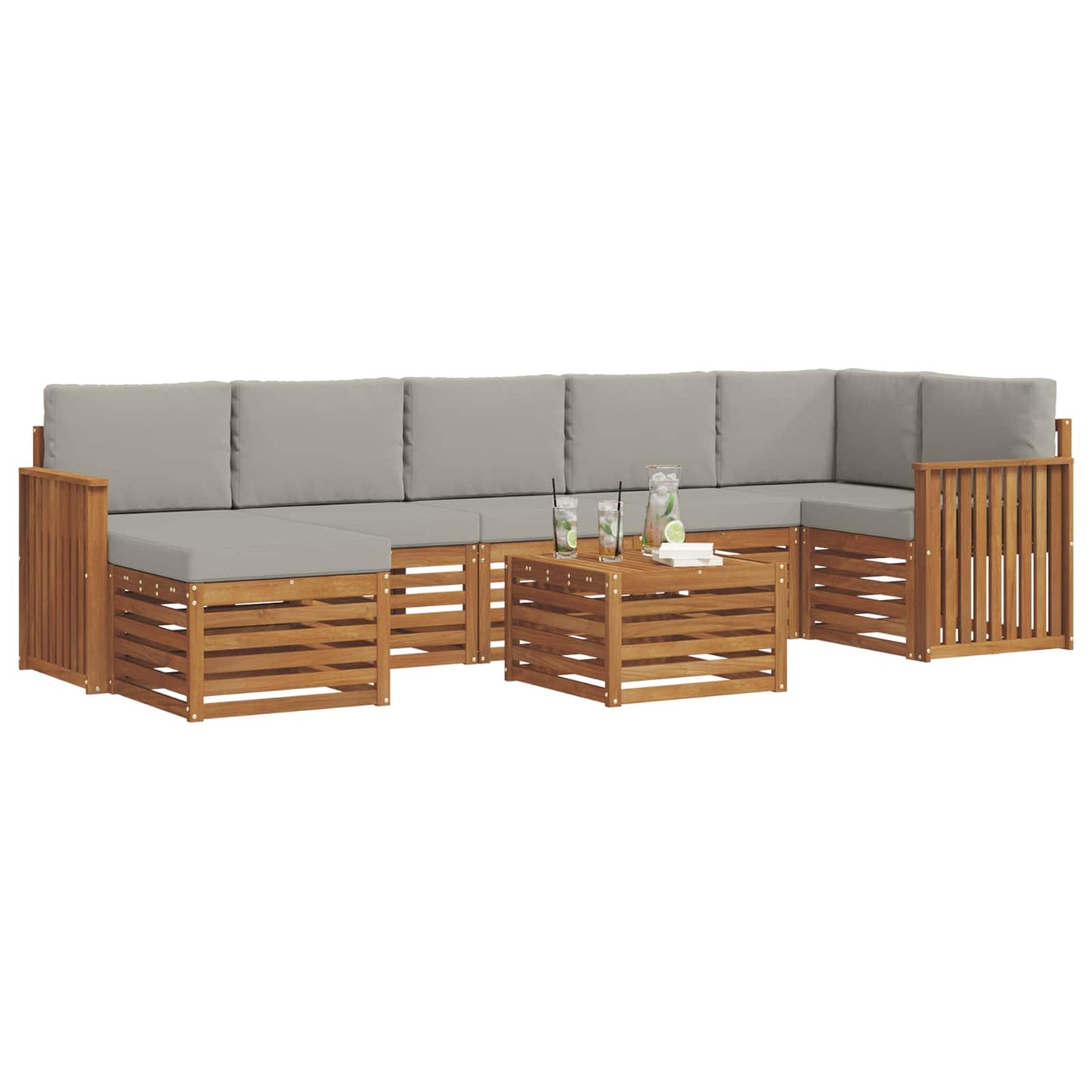 vidaXL Σειρά Καναπέ Εξωτερικού 8 pcs Φυσικό και Ανοιχτό Γκρι