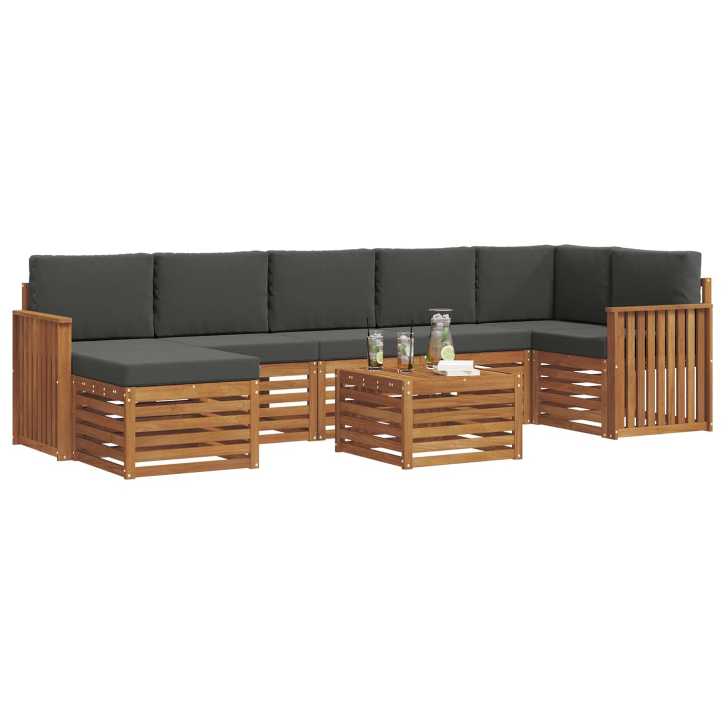 vidaXL Σειρά Καναπέ Εξωτερικού με μαξιλάρι 8 pcs Φυσικό και Ανθρακί