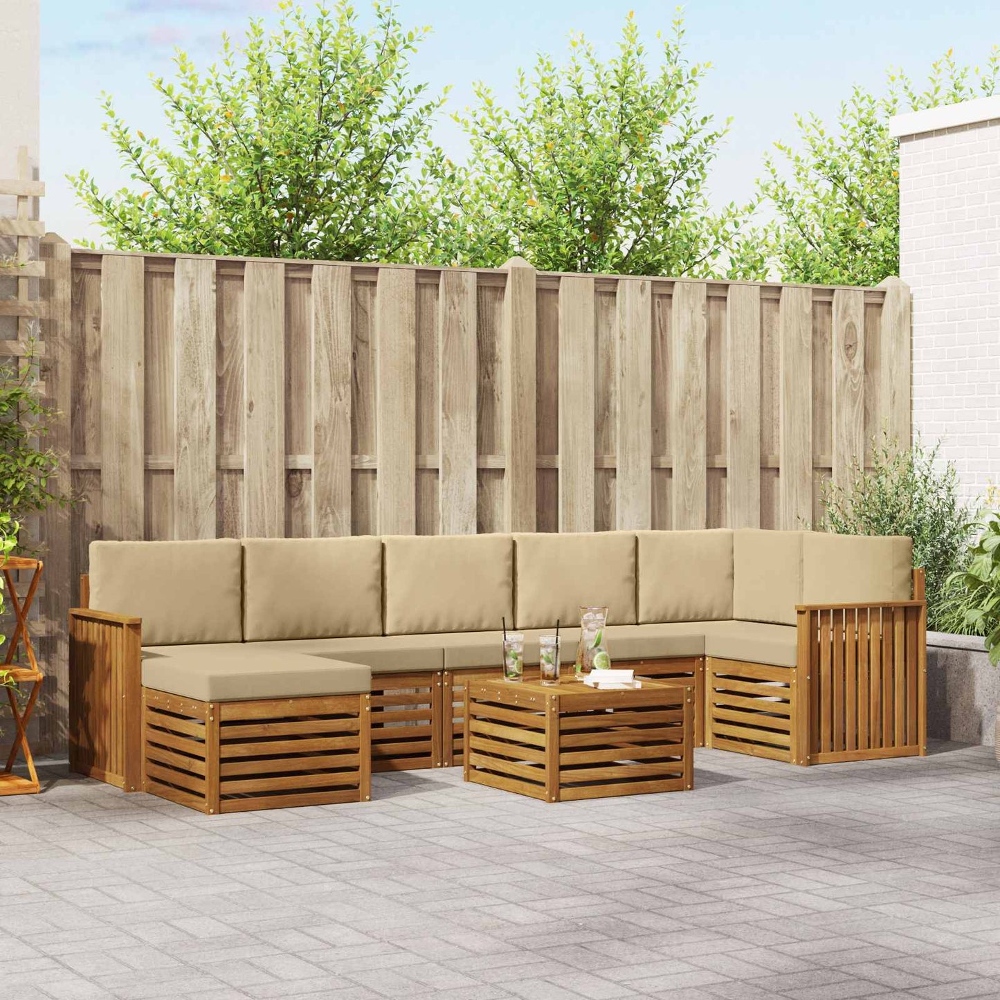 vidaXL Σειρά Καναπέ Εξωτερικού με μαξιλάρι 8 pcs Φυσικό και Μπεζ