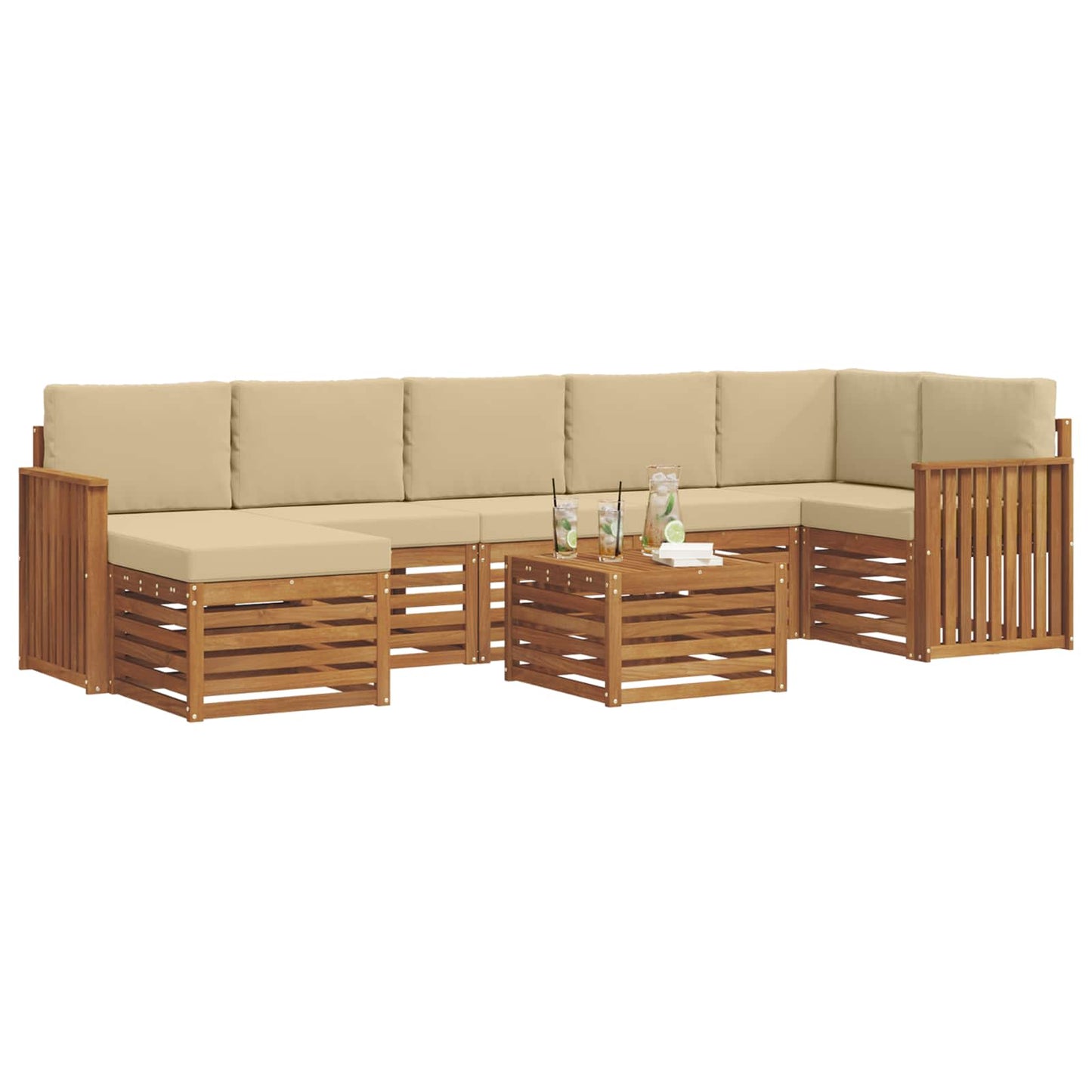 vidaXL Σειρά Καναπέ Εξωτερικού με μαξιλάρι 8 pcs Φυσικό και Μπεζ