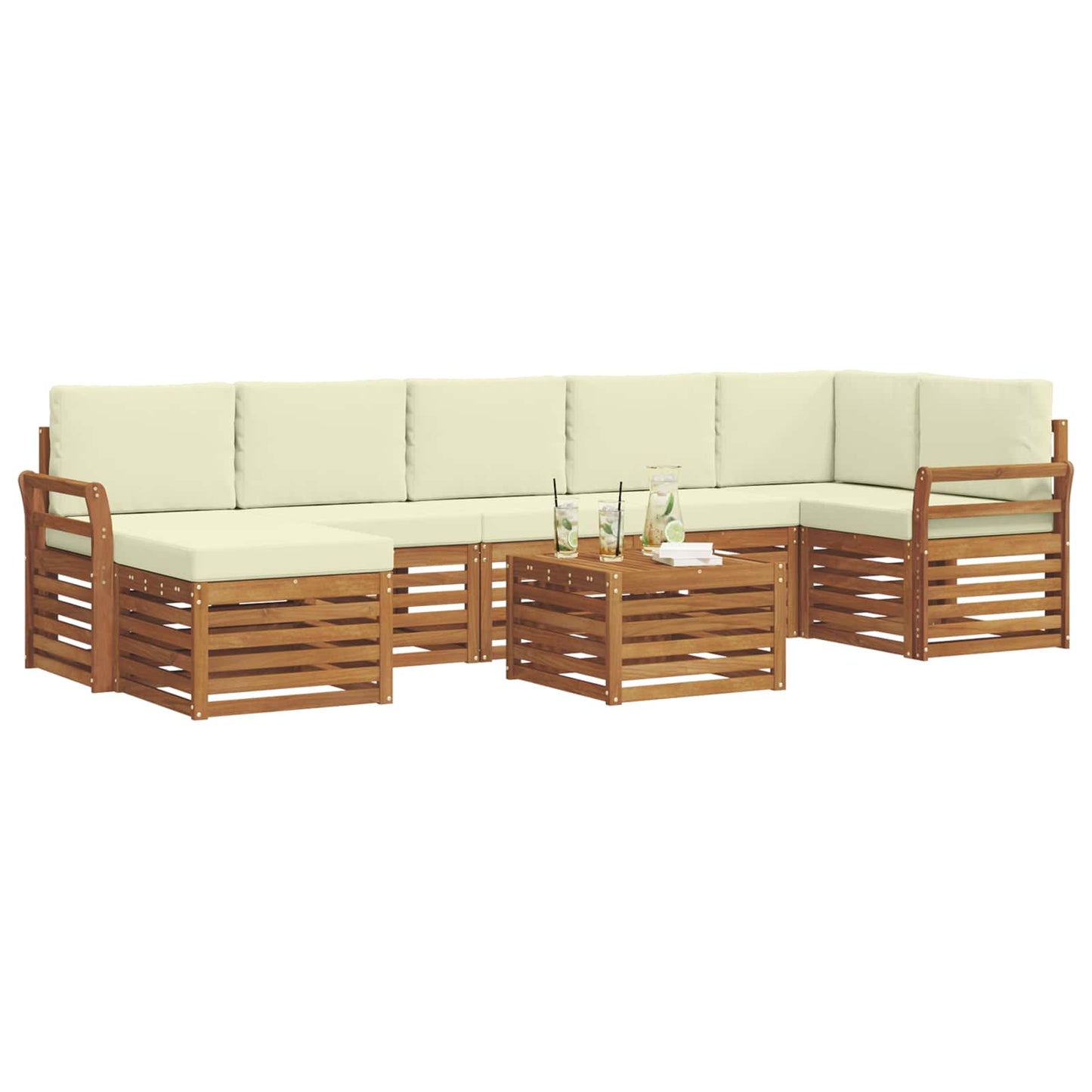 vidaXL Σειρά Καναπέ Εξωτερικού με μαξιλάρι 8 pcs Φυσικό και Κρέμα