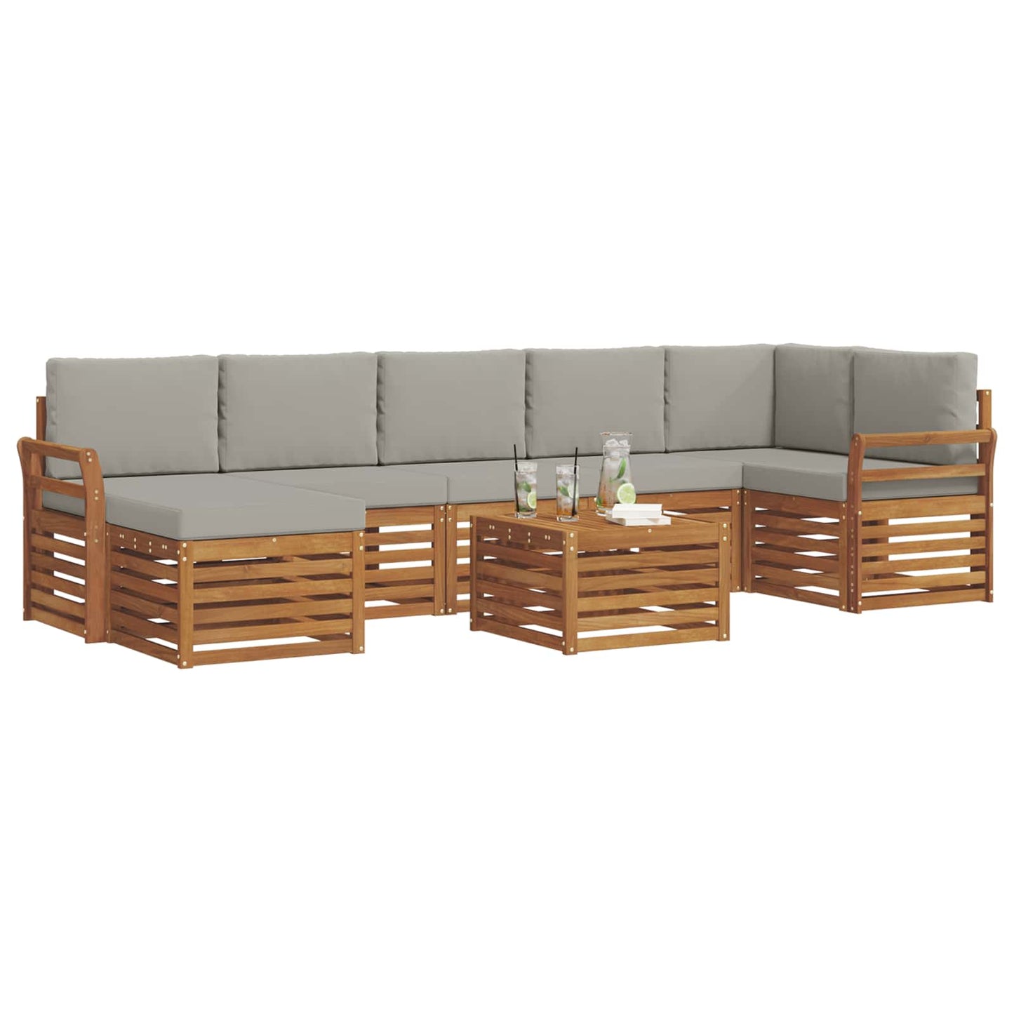 vidaXL Σειρά Καναπέ Εξωτερικού 8 pcs Φυσικό και Ανοιχτό Γκρι