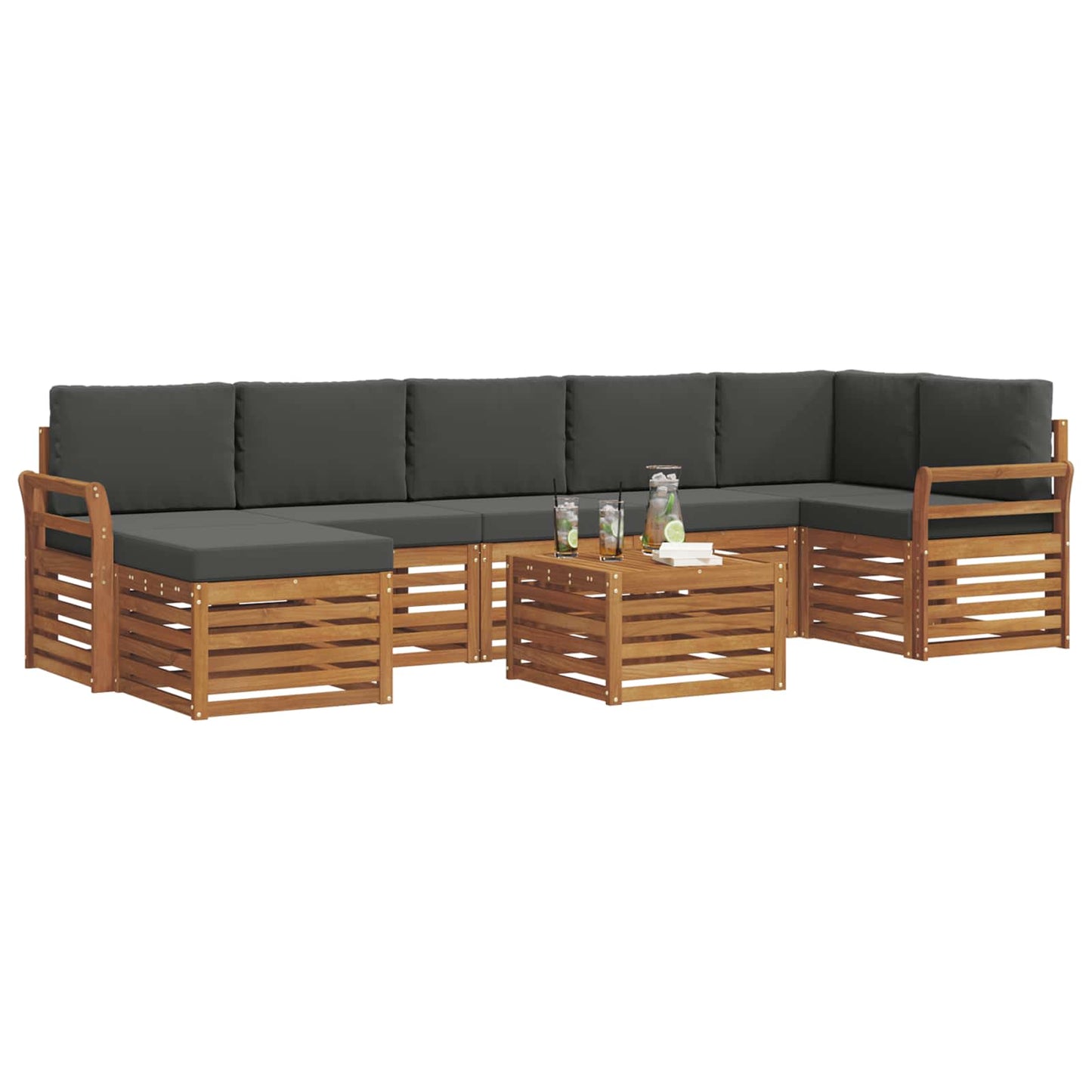 vidaXL Σειρά Καναπέ Εξωτερικού με μαξιλάρι 8 pcs Φυσικό και Ανθρακί