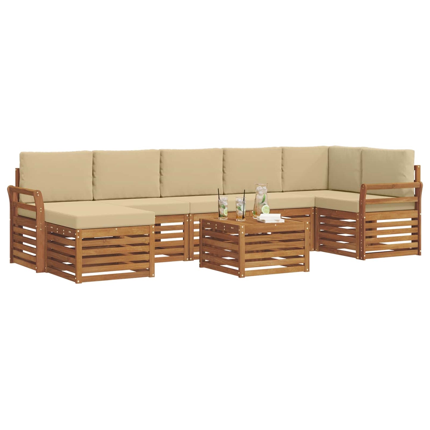 vidaXL Σειρά Καναπέ Εξωτερικού με μαξιλάρι 8 pcs Φυσικό και Μπεζ