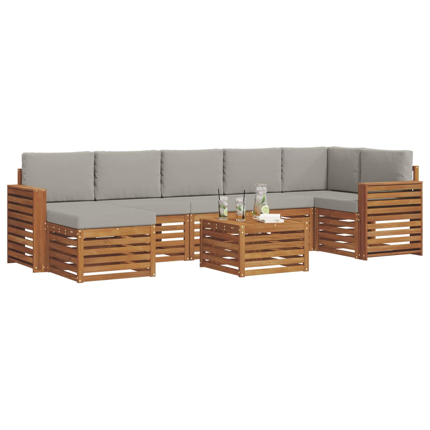 vidaXL Σειρά Καναπέ Εξωτερικού 8 pcs Φυσικό και Ανοιχτό Γκρι