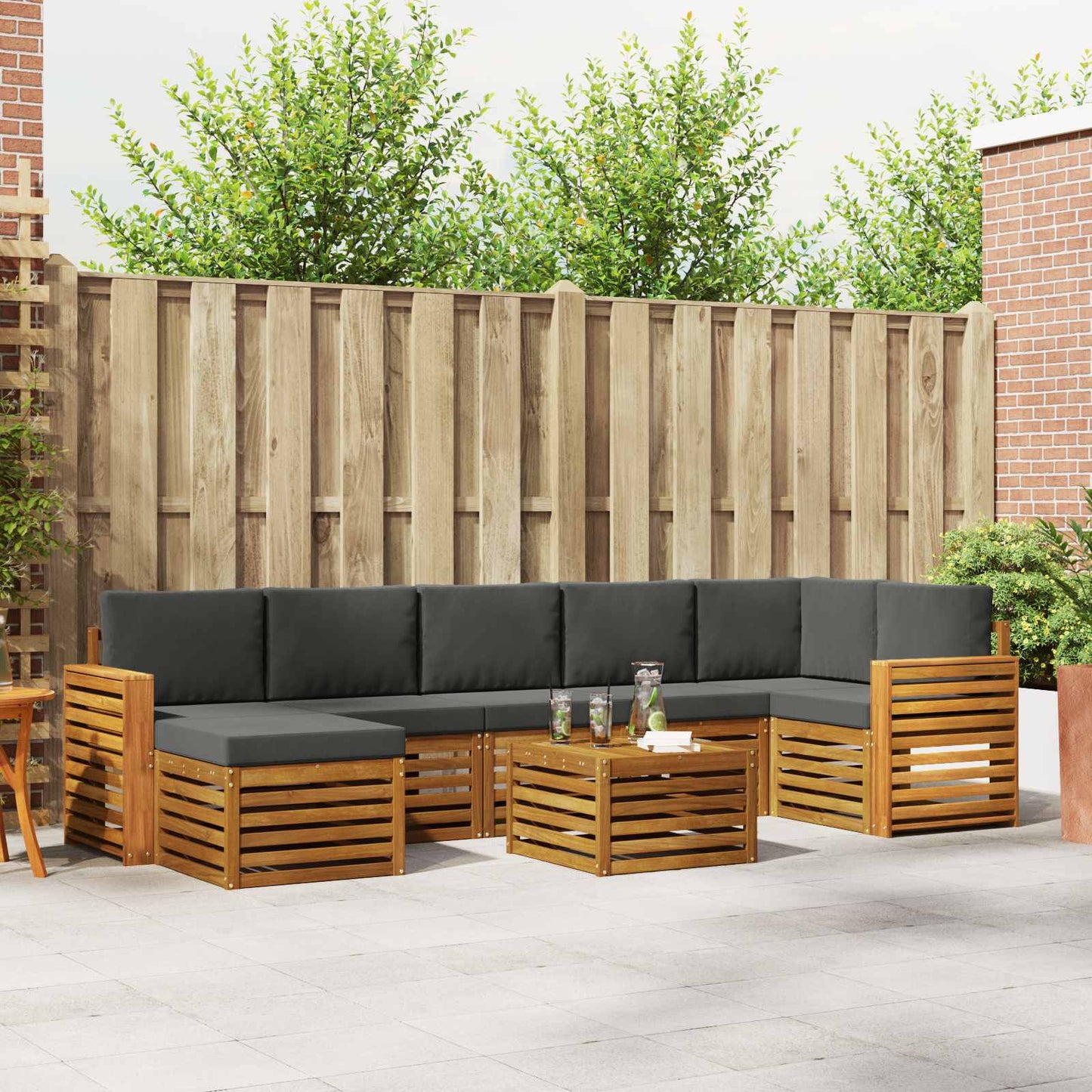 vidaXL Σειρά Καναπέ Εξωτερικού με μαξιλάρι 8 pcs Φυσικό και Ανθρακί