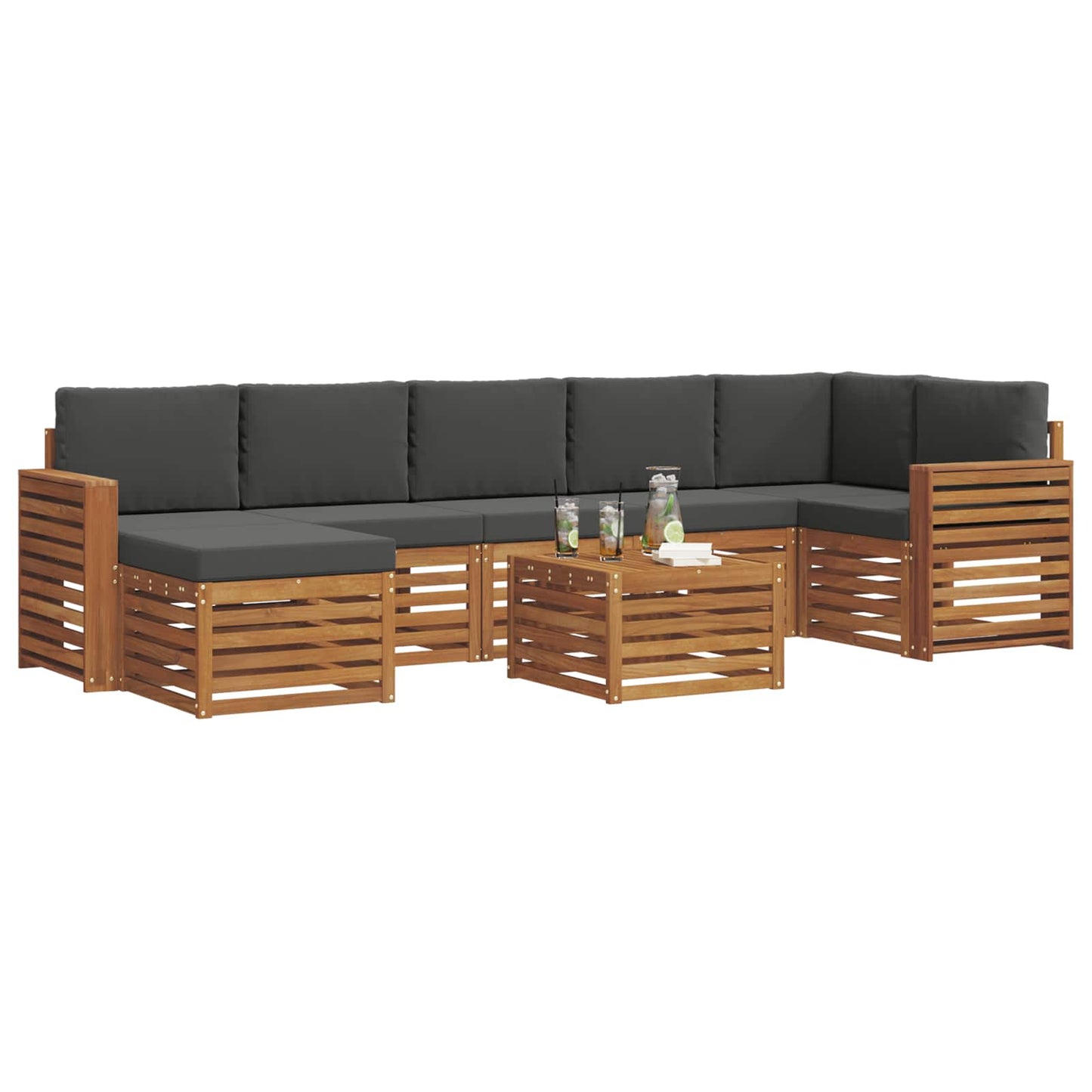 vidaXL Σειρά Καναπέ Εξωτερικού με μαξιλάρι 8 pcs Φυσικό και Ανθρακί
