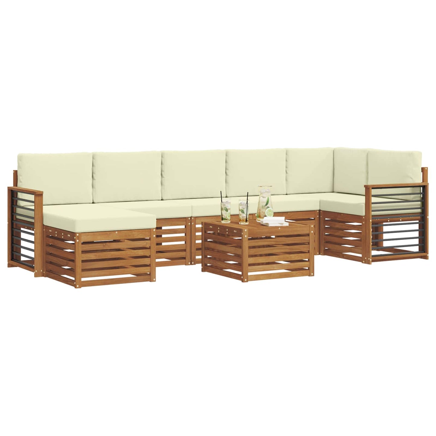vidaXL Σειρά Καναπέ Εξωτερικού με μαξιλάρι 8 pcs Φυσικό και Κρέμα