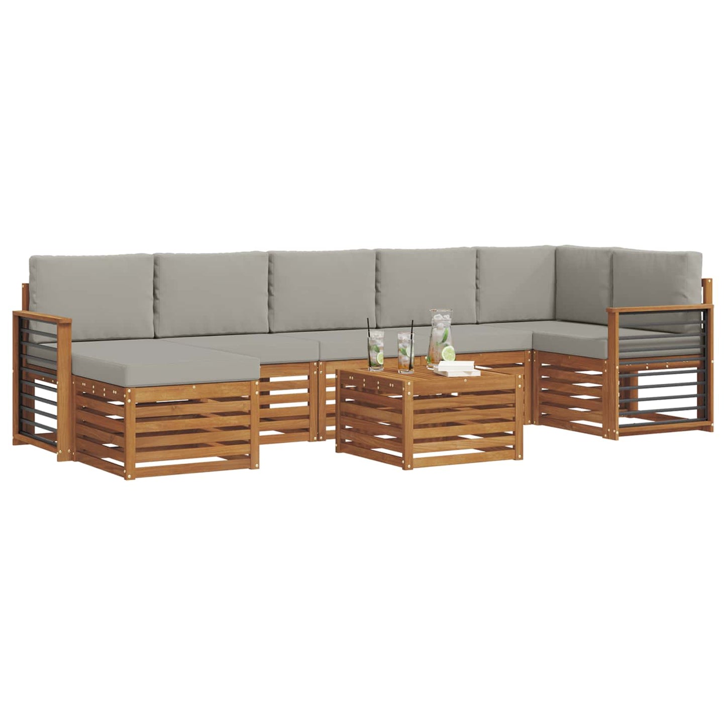 vidaXL Σειρά Καναπέ Εξωτερικού 8 pcs Φυσικό και Ανοιχτό Γκρι