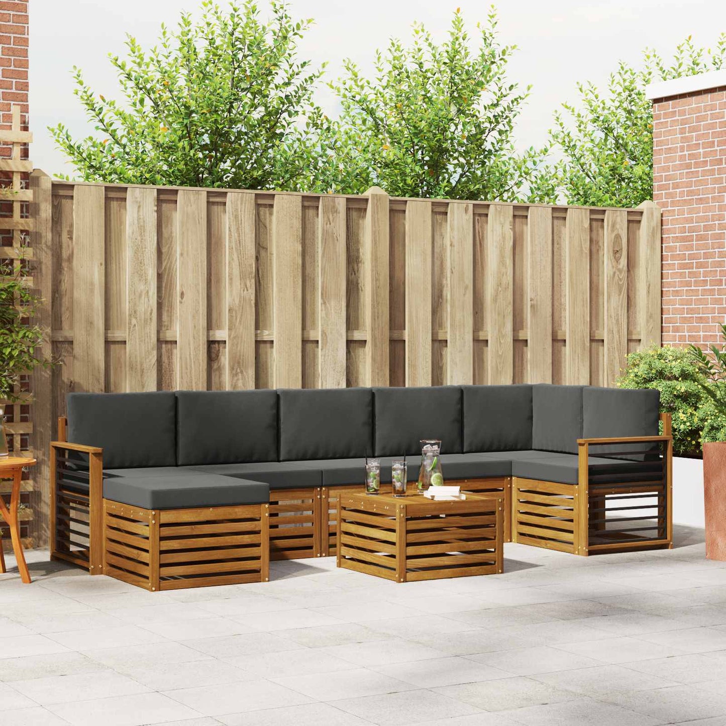 vidaXL Σειρά Καναπέ Εξωτερικού με μαξιλάρι 8 pcs Φυσικό και Ανθρακί