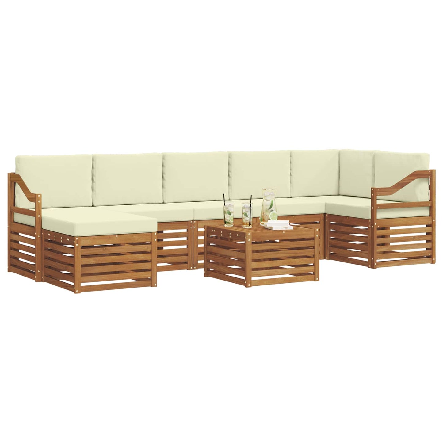 vidaXL Σειρά Καναπέ Εξωτερικού με μαξιλάρι 8 pcs Φυσικό και Κρέμα