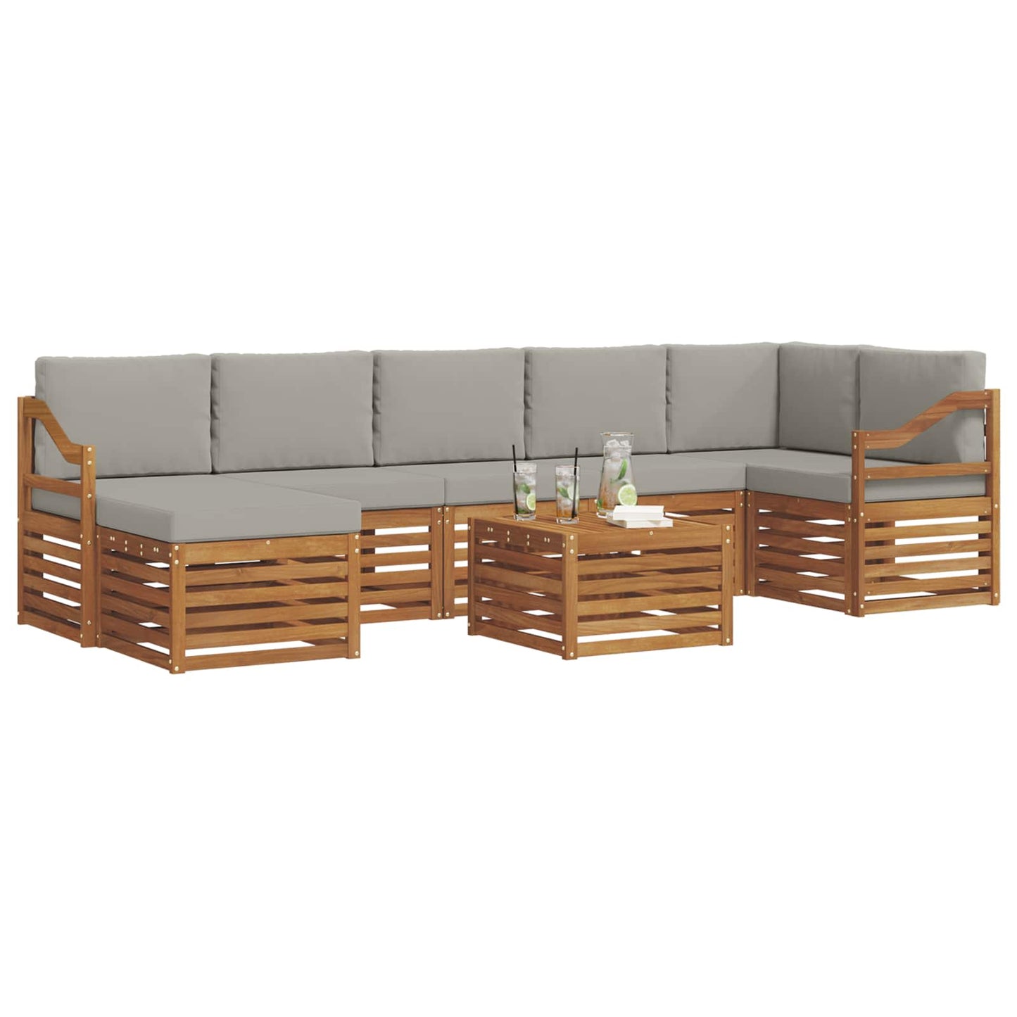 vidaXL Σειρά Καναπέ Εξωτερικού 8 pcs Φυσικό και Ανοιχτό Γκρι