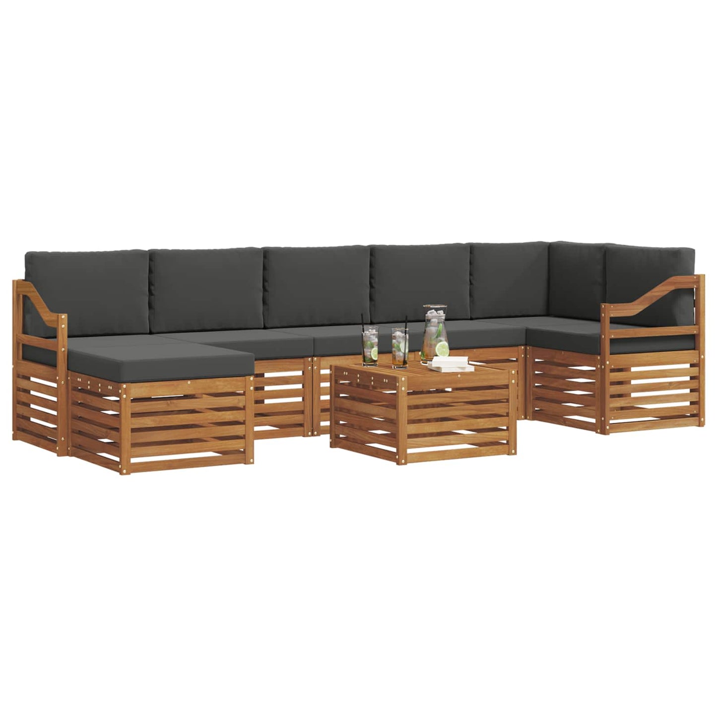 vidaXL Σειρά Καναπέ Εξωτερικού με μαξιλάρι 8 pcs Φυσικό και Ανθρακί