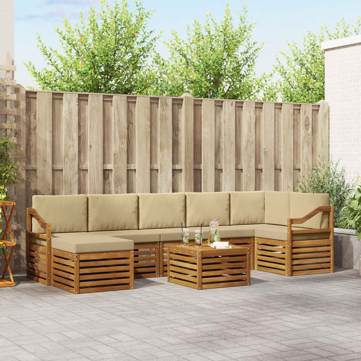 vidaXL Σειρά Καναπέ Εξωτερικού με μαξιλάρι 8 pcs Φυσικό και Μπεζ