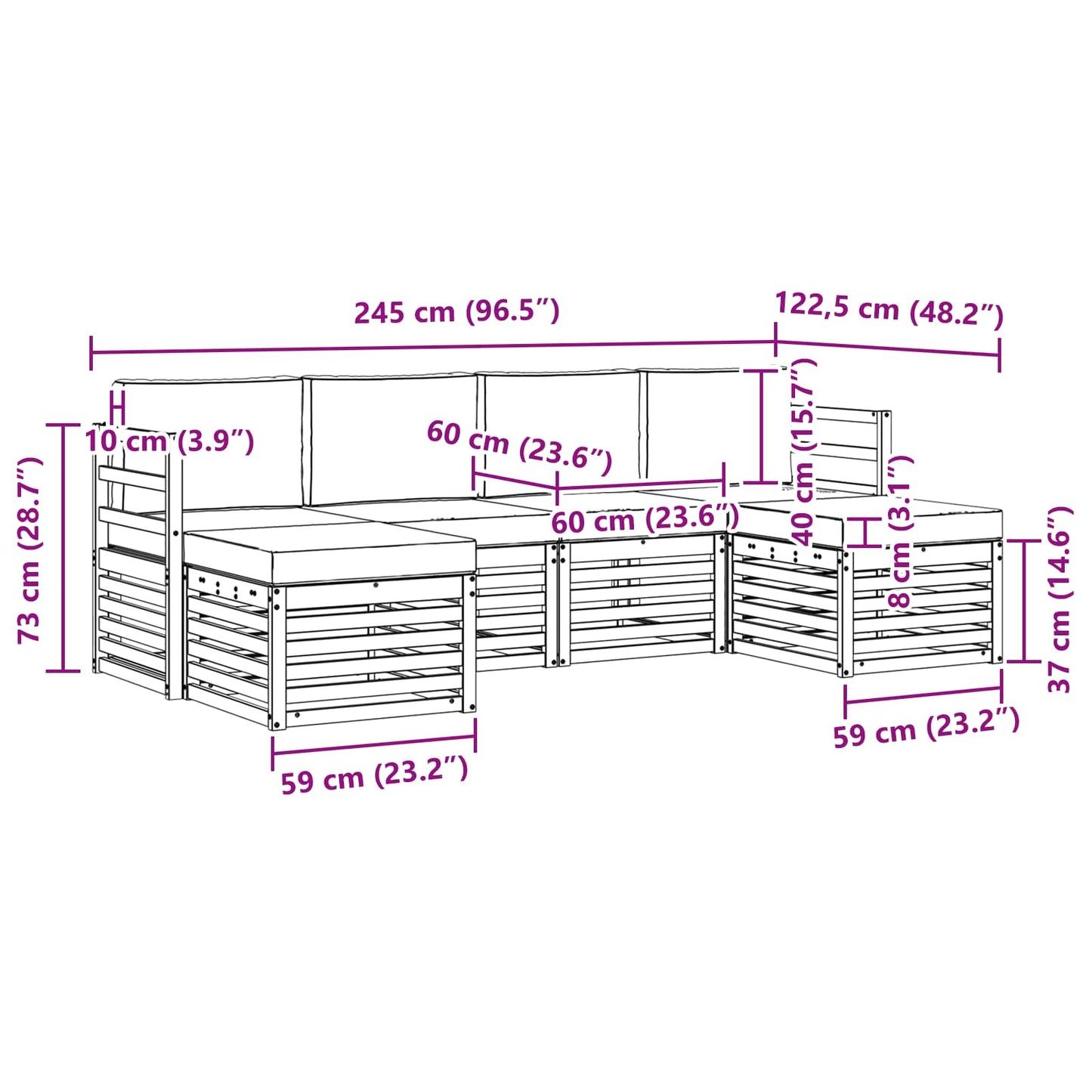 vidaXL Σετ Καναπέ 6 pcs Φυσικό και Ανθρακί Στερεό Ξύλο Ακακίας