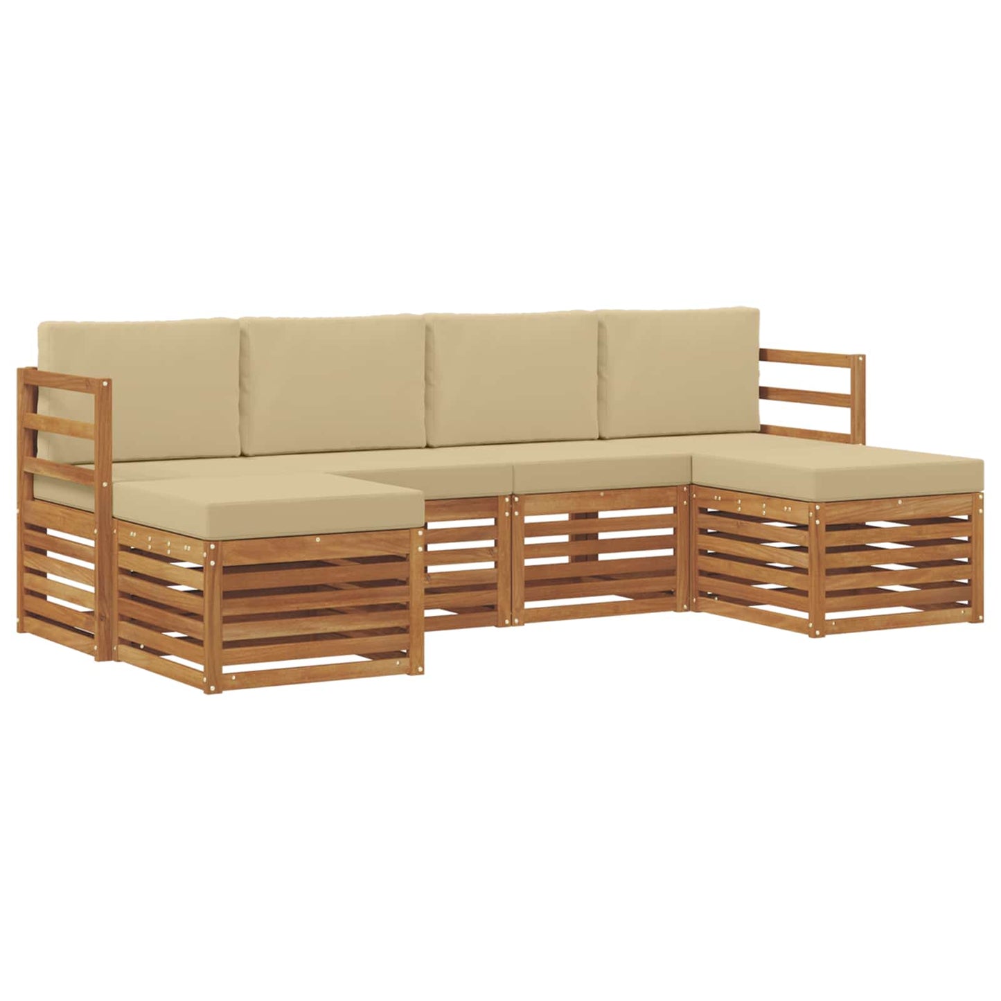 vidaXL Σετ Καναπέ 6 pcs Φυσικό και Μπεζ Στερεό Ξύλο Ακακίας