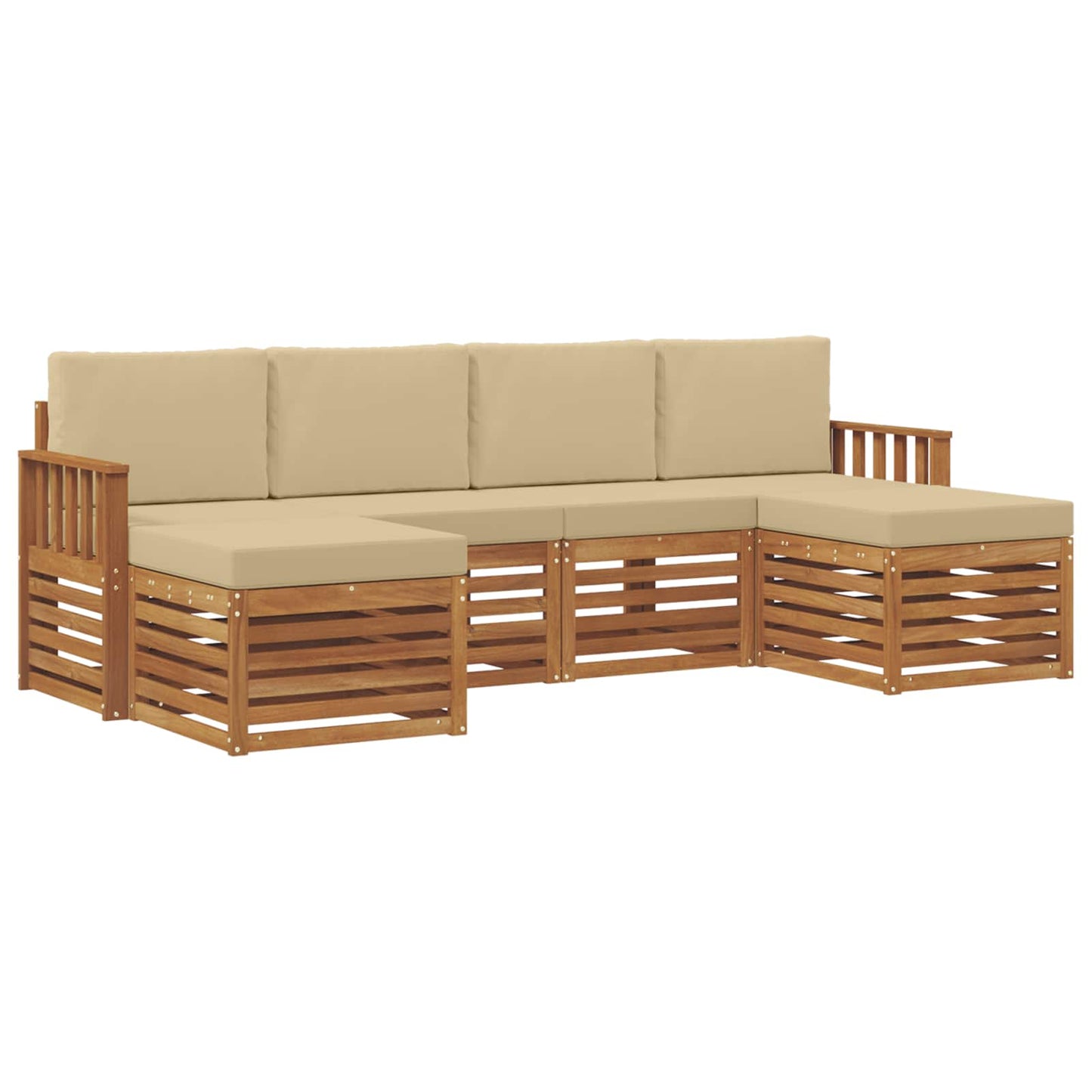 vidaXL Σετ Καναπέ 6 pcs Φυσικό και Μπεζ Στερεό Ξύλο Ακακίας