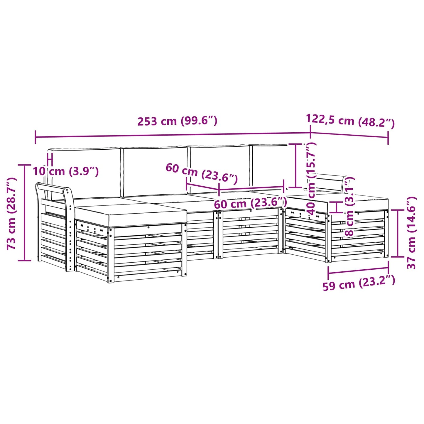 vidaXL Σετ Καναπέ 6 pcs Φυσικό και Κρέμα Στερεό Ξύλο Ακακίας